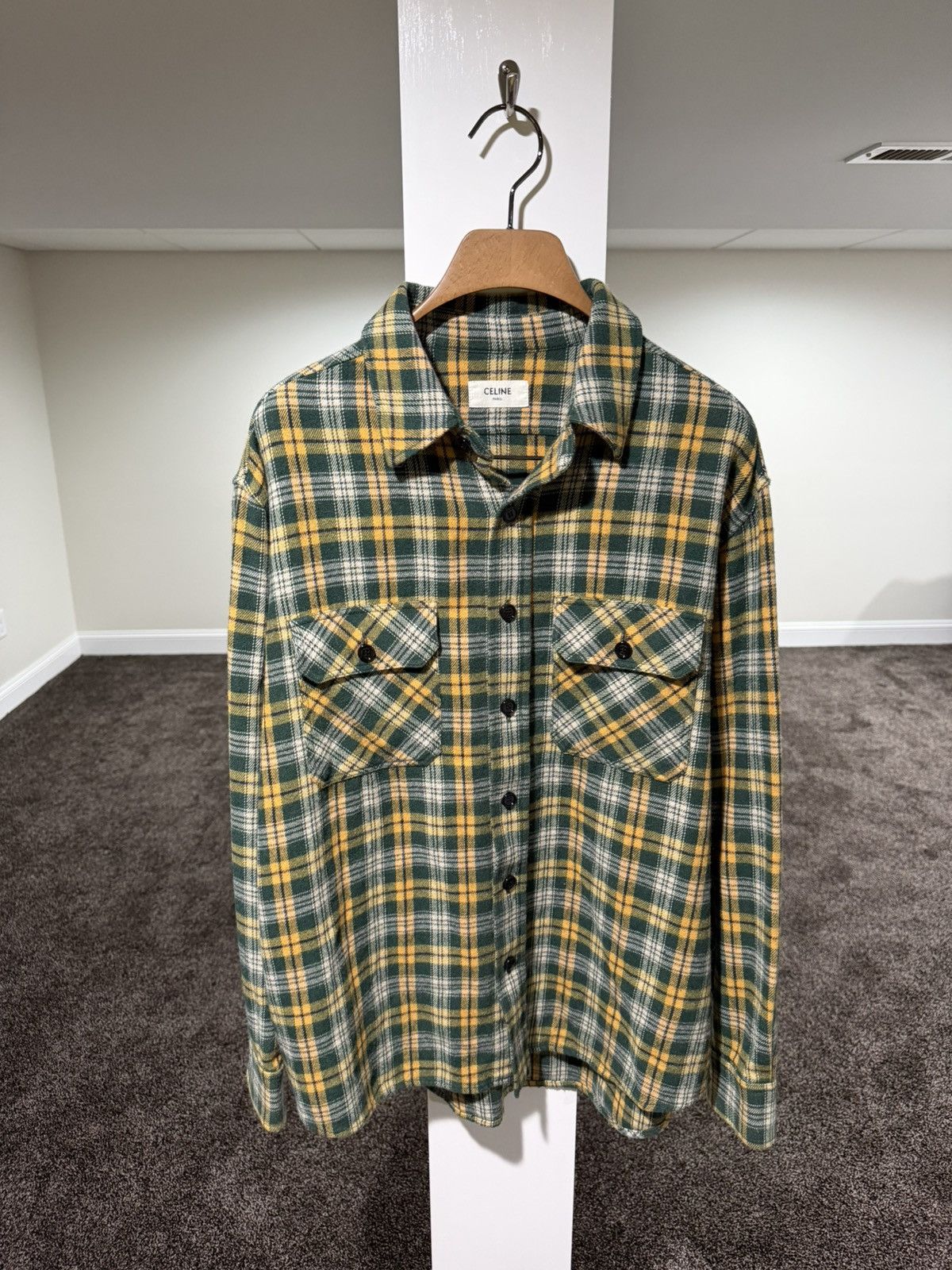 Celine Celine x Hedi FW22 Green/Yellow Flannel Button Up Shirt Size US M / EU 48-50 / 2 - 1 Thumbnail