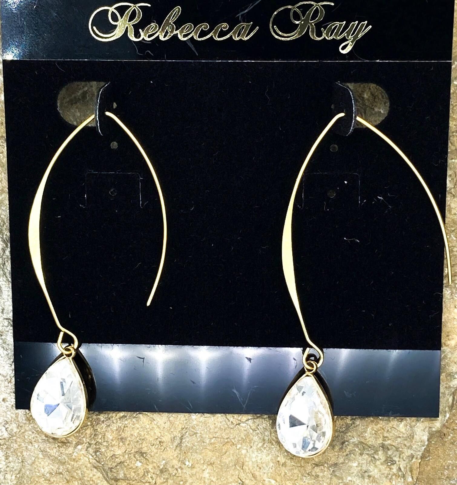Other Gold Linear Earring with Crystal Teardrop: White Size ONE SIZE - 1 Preview