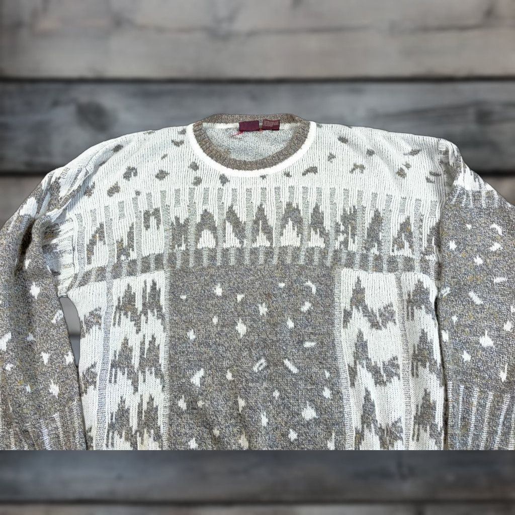 Vintage VTG 80s Bachrach Abstract Pattern Sweater Adult XL Beige Ivory (with flaws) Size US XL / EU 56 / 4 - 1 Thumbnail