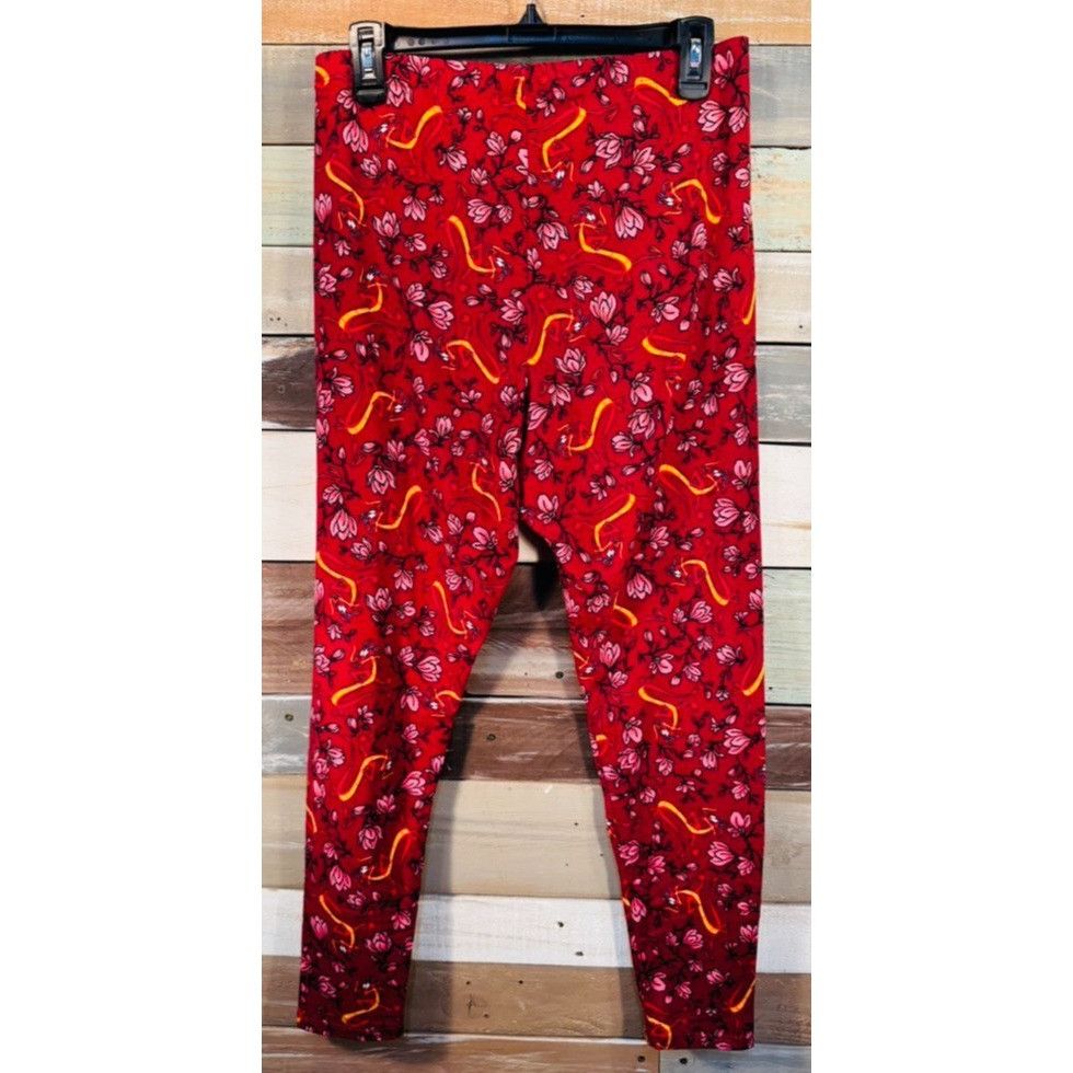 Disney DISNEY MULAN MUSHU RED FLORAL Leggings LARGE Gently Used Size 30" / US 8 / IT 44 - 2 Thumbnail