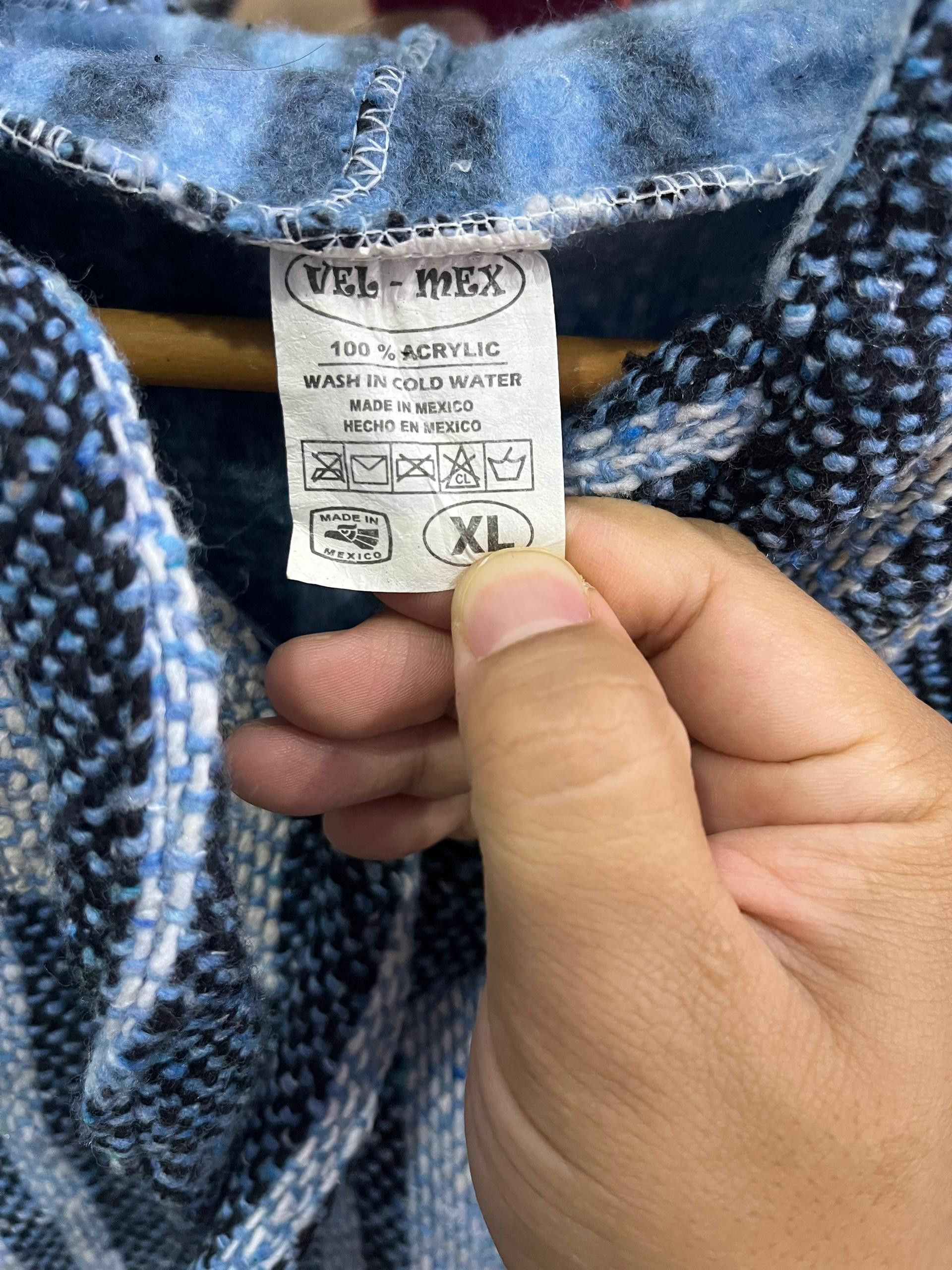 Mexican Threads Vintage Vel-Mex Baja Hoodie Blue Stripe XL Mexico Size US XL / EU 56 / 4 - 6 Thumbnail