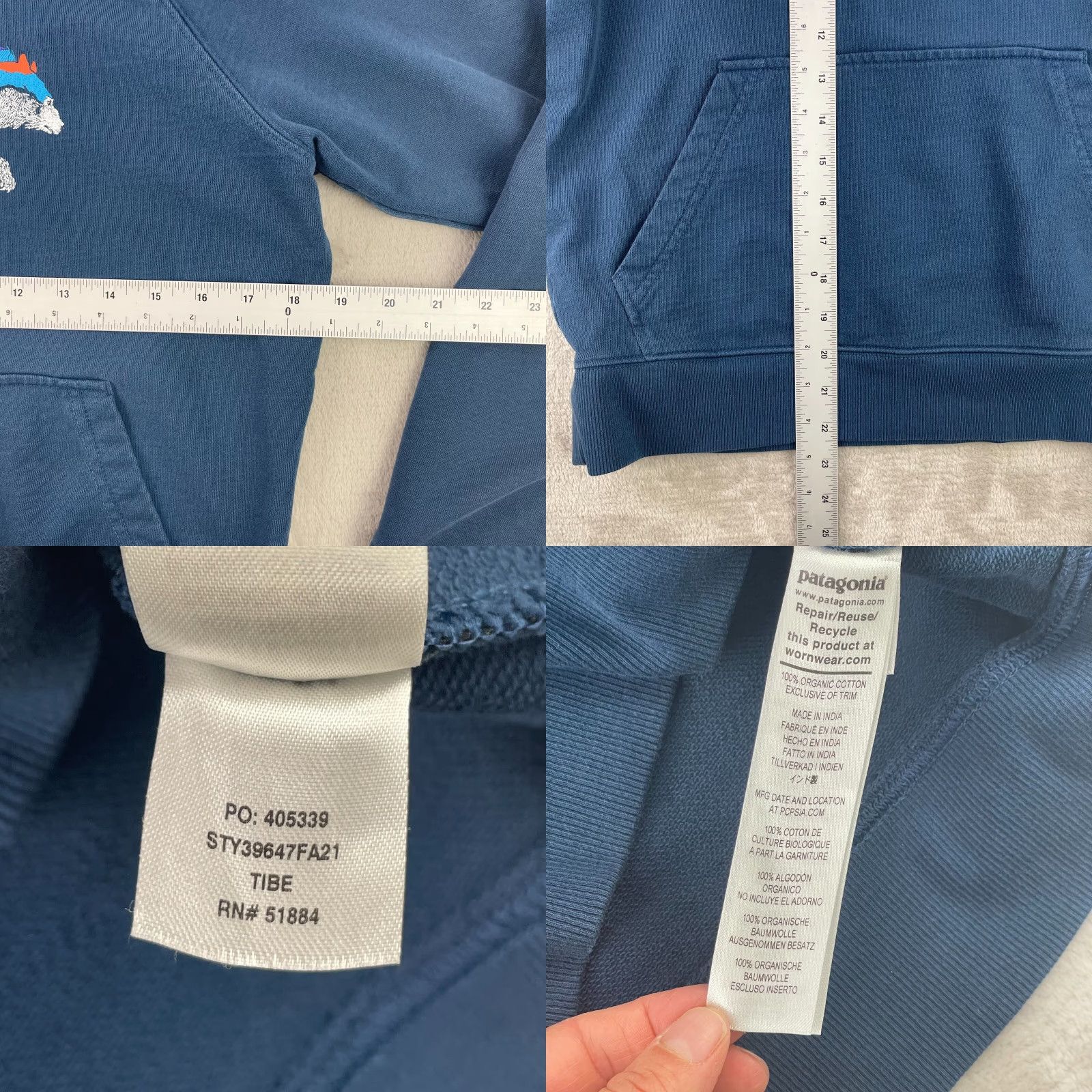 Patagonia Patagonia Hoodie Women Small Blue Regular Fit Graphic Print Bear Logo Hooded Pockets All Seasons Fleece Cotton Blend Crew Neck Pullover Size S / US 4 / IT 40 - 8 Thumbnail