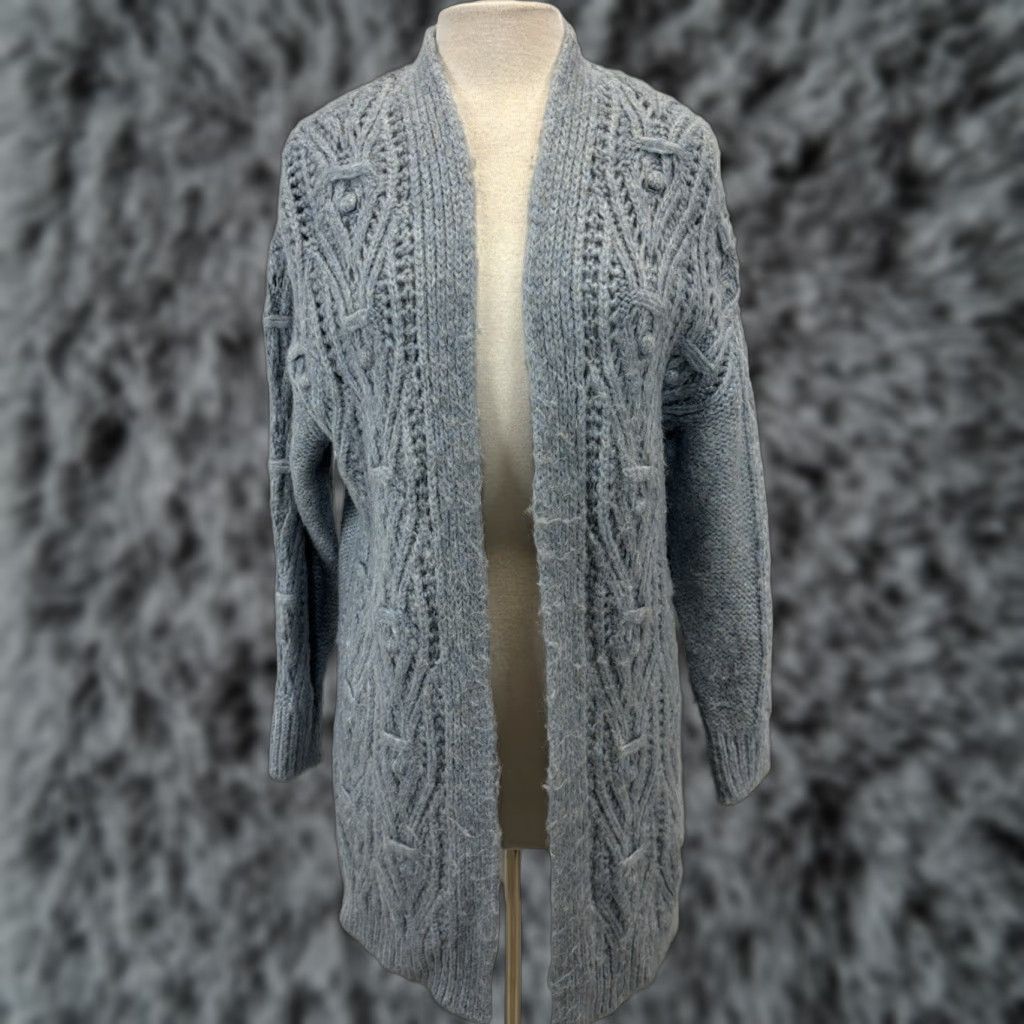Anthropologie ANTHROPOLOGIE VINTAGE Nuria Long Cardigan Sweater XS Blue Fisherman Knit Open Womens Size XS / US 0-2 / IT 36-38 - 1 Thumbnail