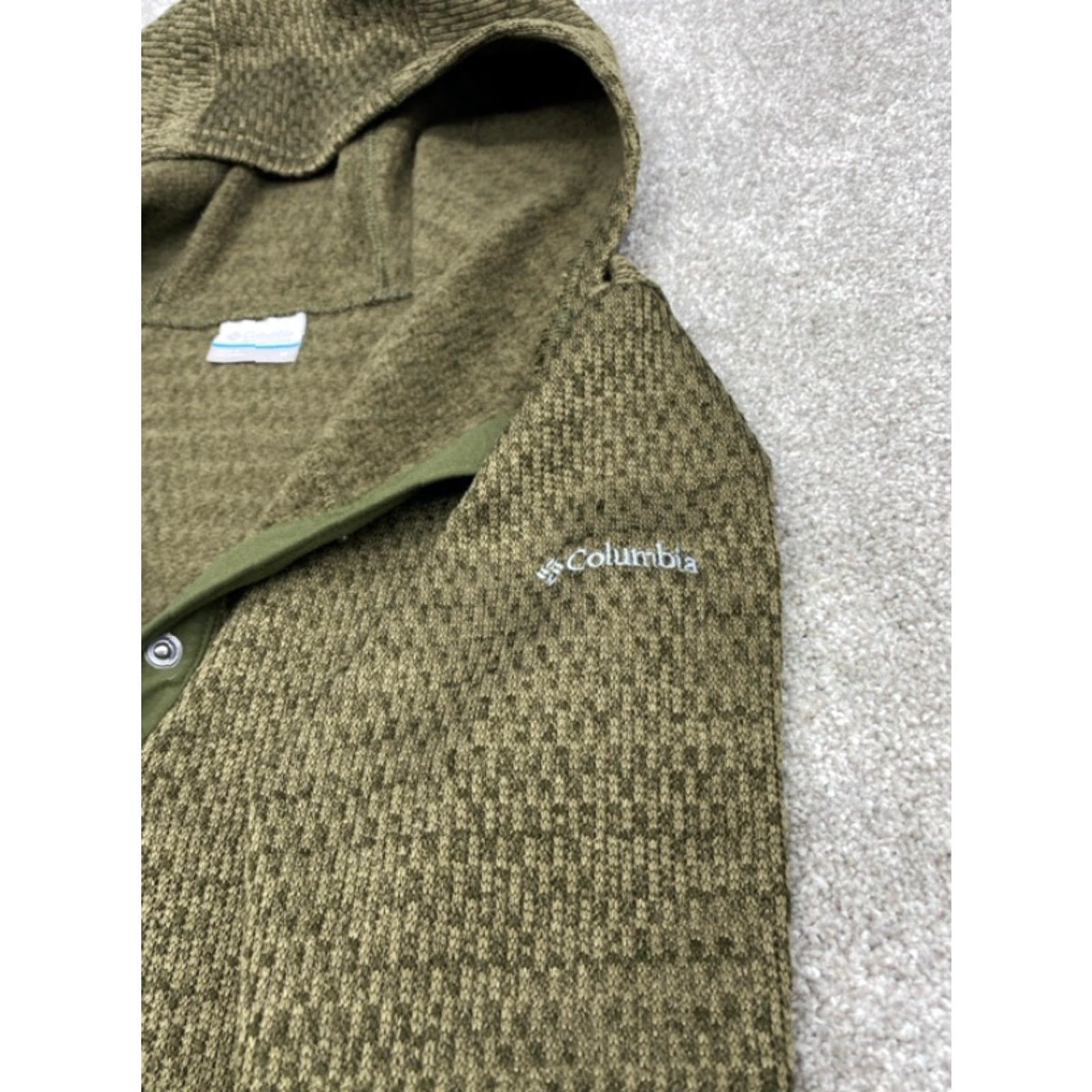Olive Columbia Hoodie Women's M Pullover Knit Olive Green 1/4 Snap Embroidered Solid Poly 5906 Size M / US 6-8 / IT 42-44 - 7 Thumbnail