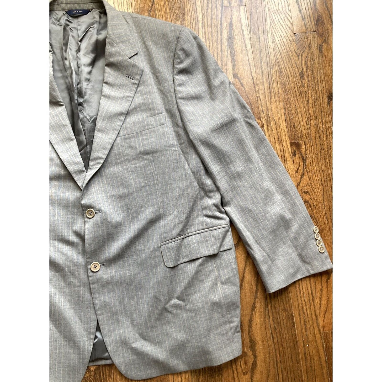 Brooks Brothers Brooks Brothers Blazer Mens Size 46R 100% Wool Gray Striped Jacket Size 46R - 3 Thumbnail