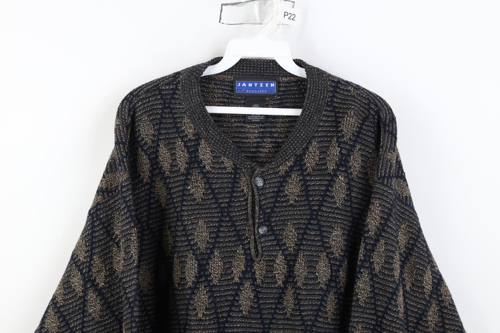 Vintage Vintage 90s Streetwear Argyle Diamond Knit Henley Sweater Size US L / EU 52-54 / 3 - 2 Thumbnail