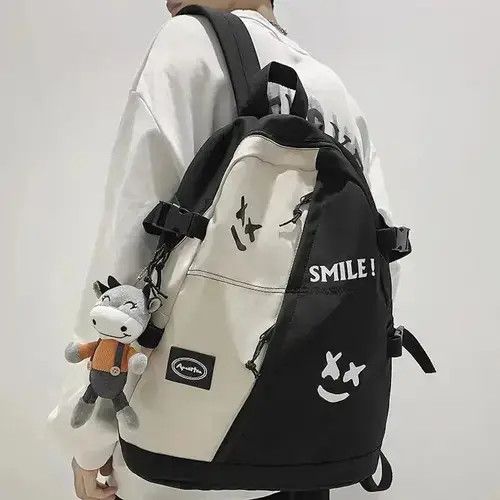 Japanese Brand Fashion punk colorblock smile backpack aesthetic Size ONE SIZE - 1 Thumbnail