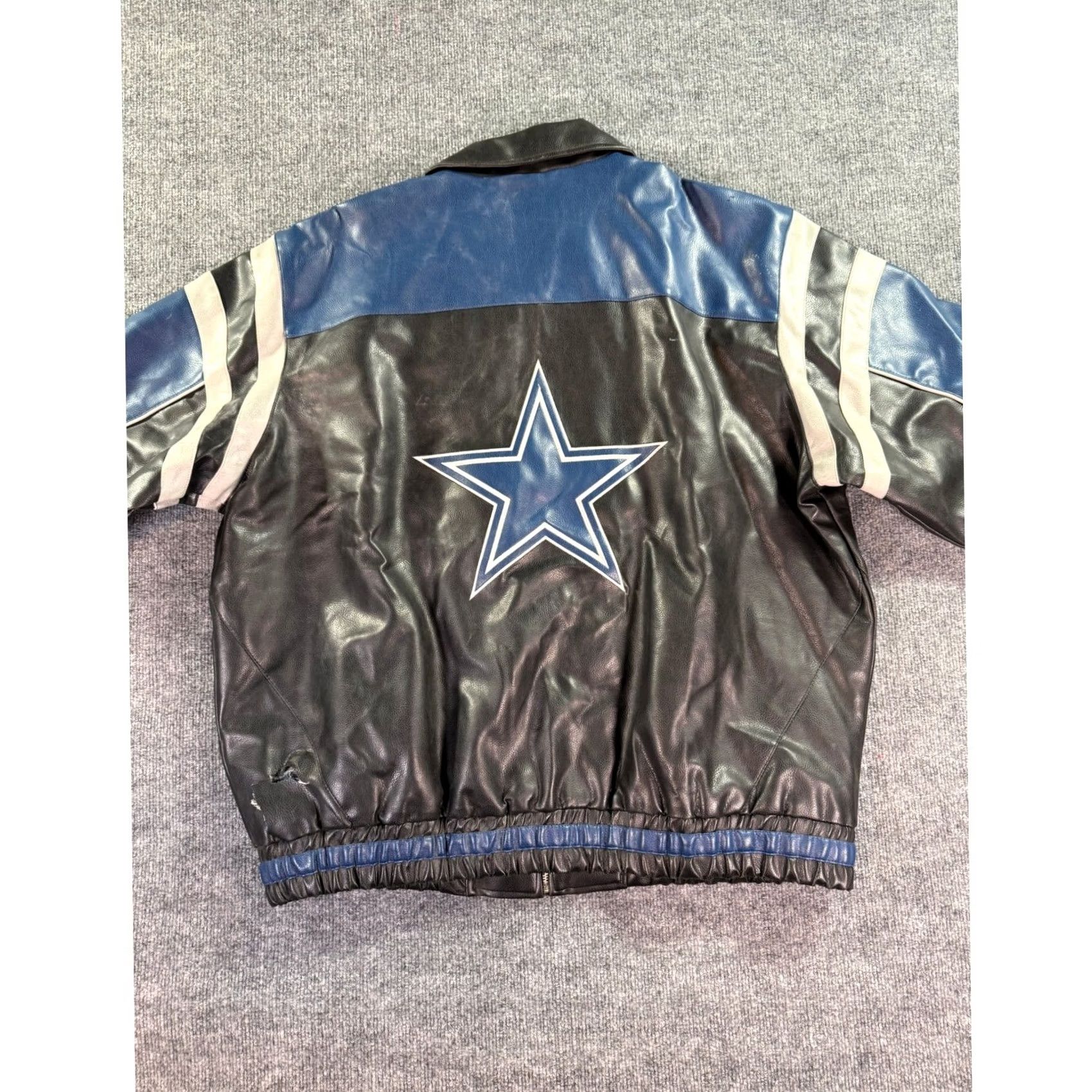 NFL VINTAGE NFL Dallas Cowboys Leather Bomber Jacket Mens XXL Black Blue Embroidered Zip Size US XXL / EU 58 / 5 - 6 Thumbnail