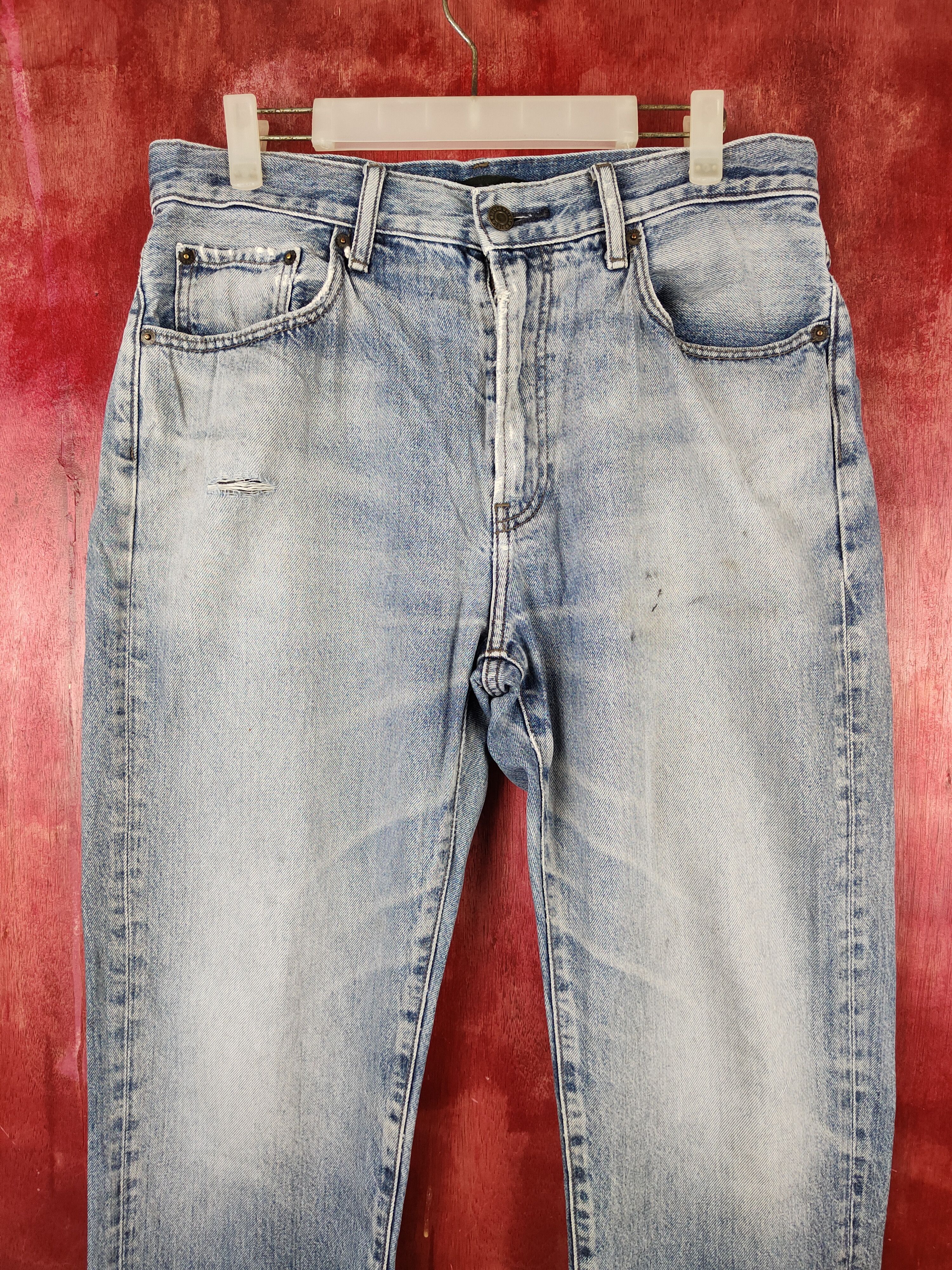 Japanese Brand Uniqlo Blue Faded Distressed Ripped denim Jeans #S679 Size US 32 / EU 48 - 2 Thumbnail
