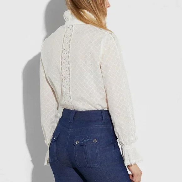 Coach Coach Broderie Anglaise Lace Long Sleeve Top Cottagecore Size XS / US 0-2 / IT 36-38 - 2 Thumbnail