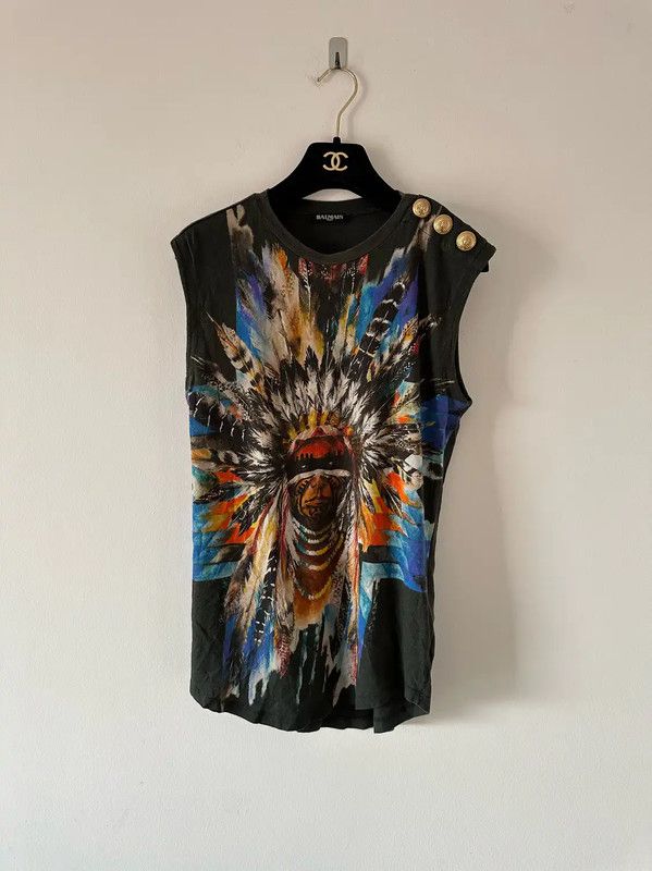 Balmain Balmain Sleeveless Graphic Cotton T-Shirt 0089 Size L / US 10 / IT 46 - 1 Thumbnail