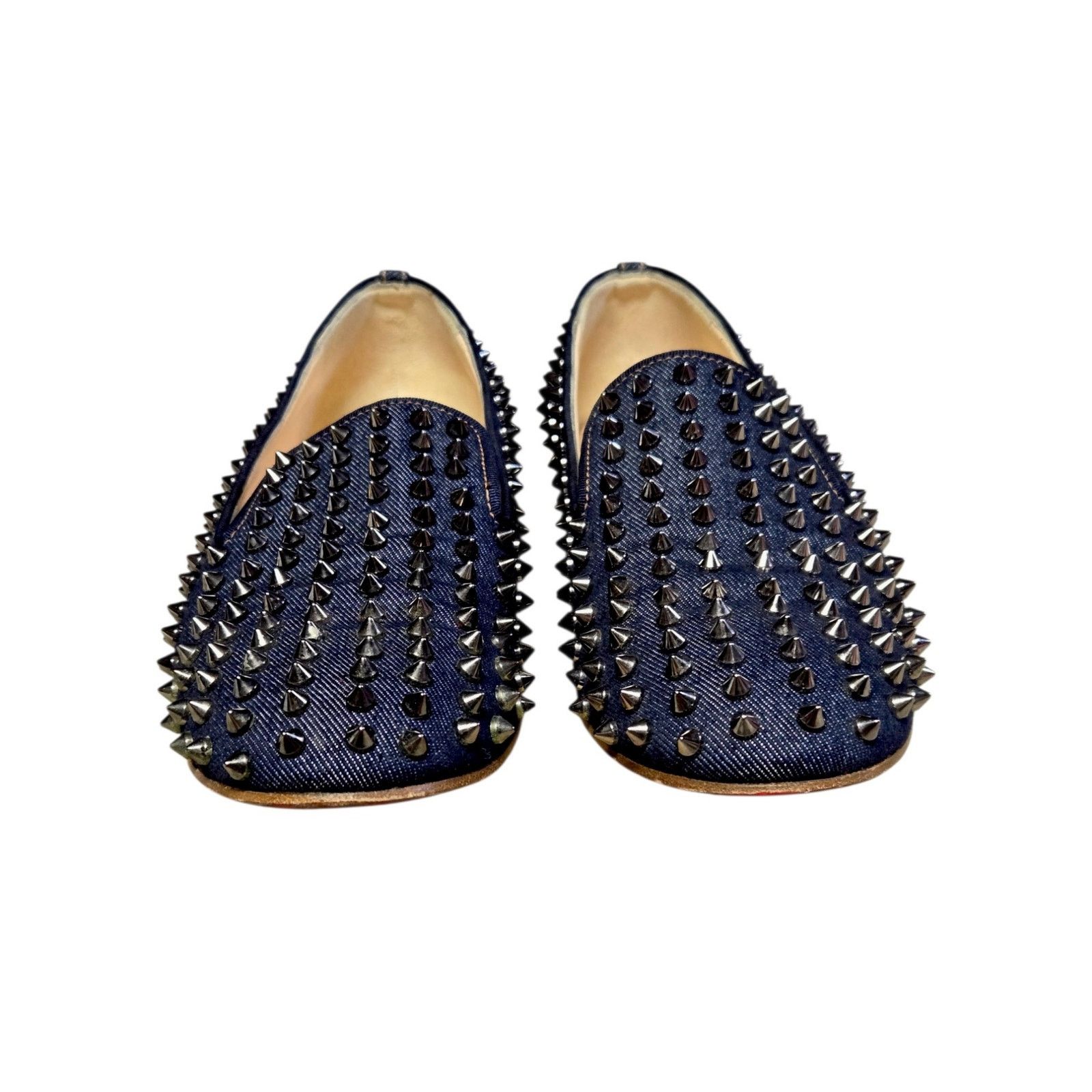 Christian Louboutin Rollerball Navy Blue Denim Spike Loafers