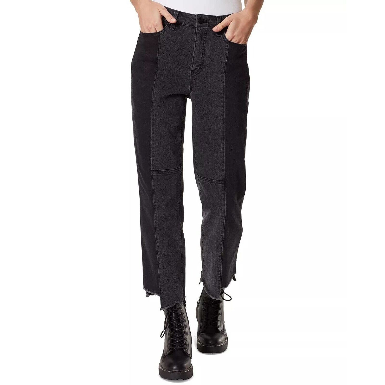 The Unbranded Brand Frayed Women Charcoal Contrast Panel Straight Jeans Size 30 Size 30" / US 8 / IT 44 - 1 Thumbnail