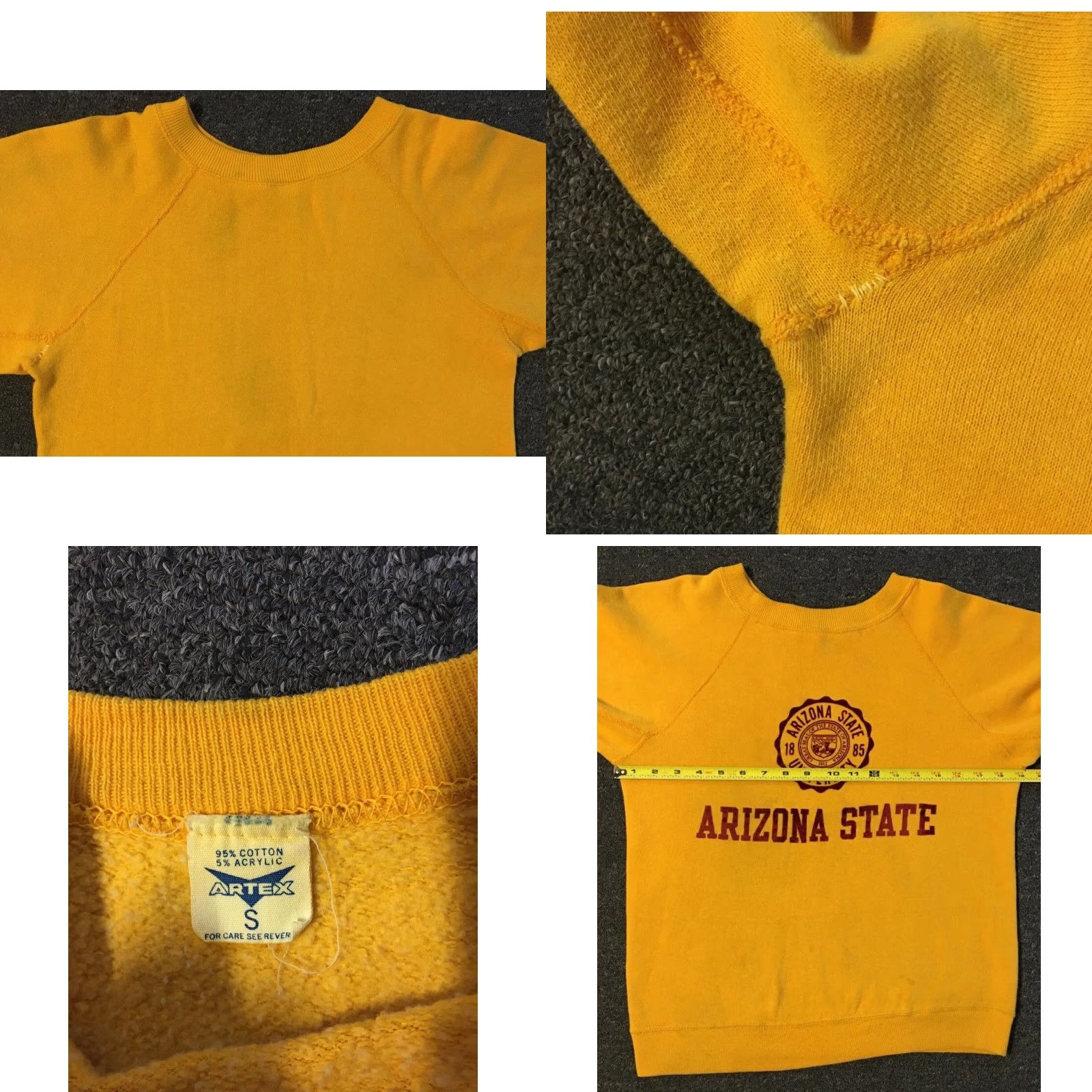 Vintage VINTAGE ASU Arizona State University Faded Flock Print Sweatshirt Hoodie S Yellow Men XS/S College Track & Field 60s 70s 80s 90s Tech Retro Size US S / EU 44-46 / 1 - 9 Thumbnail