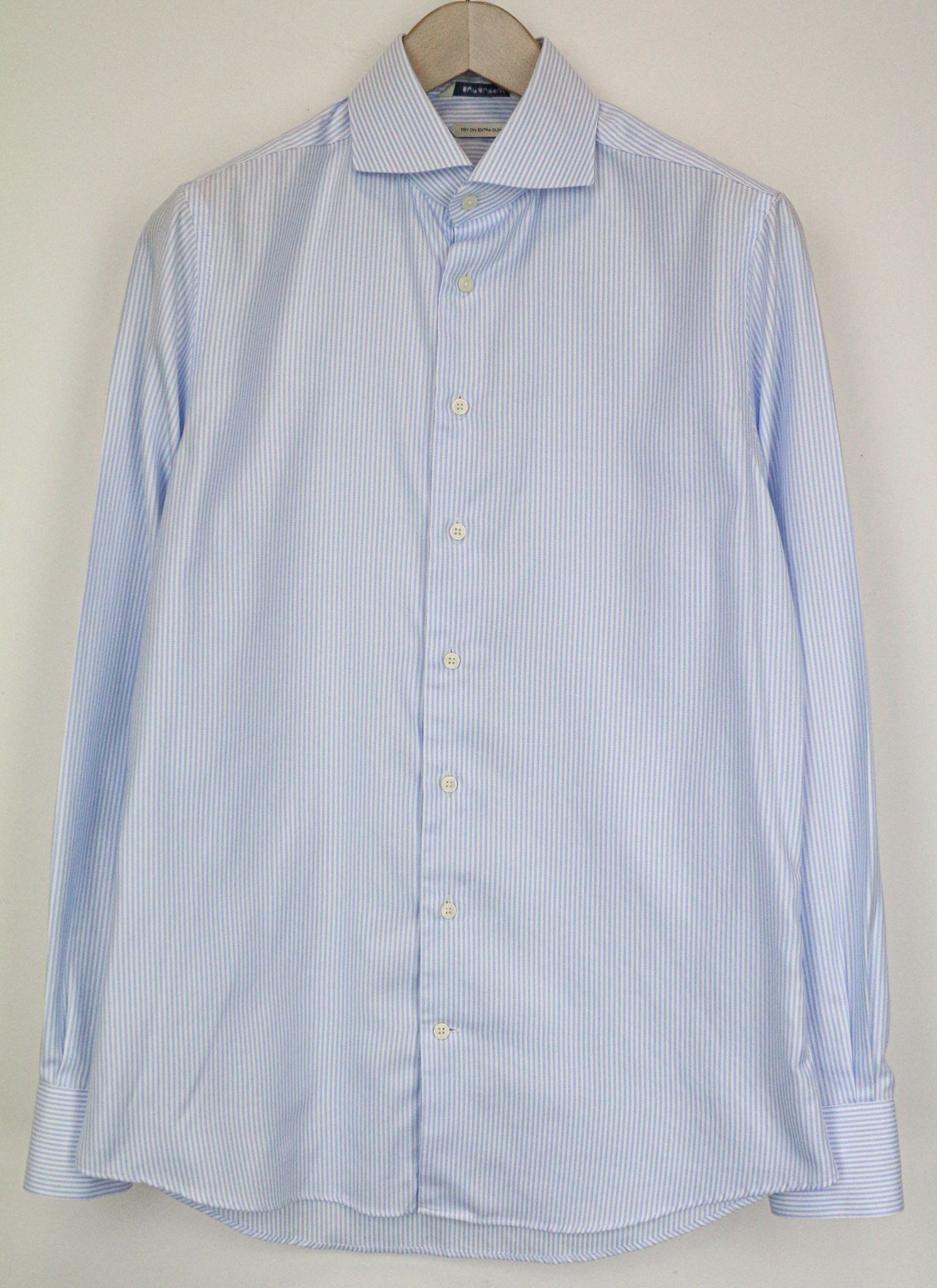Suitsupply 40/15 3/4 Extra Slim Blue Cotton Stripe Shirt 79184 Size 40R - 1 Thumbnail