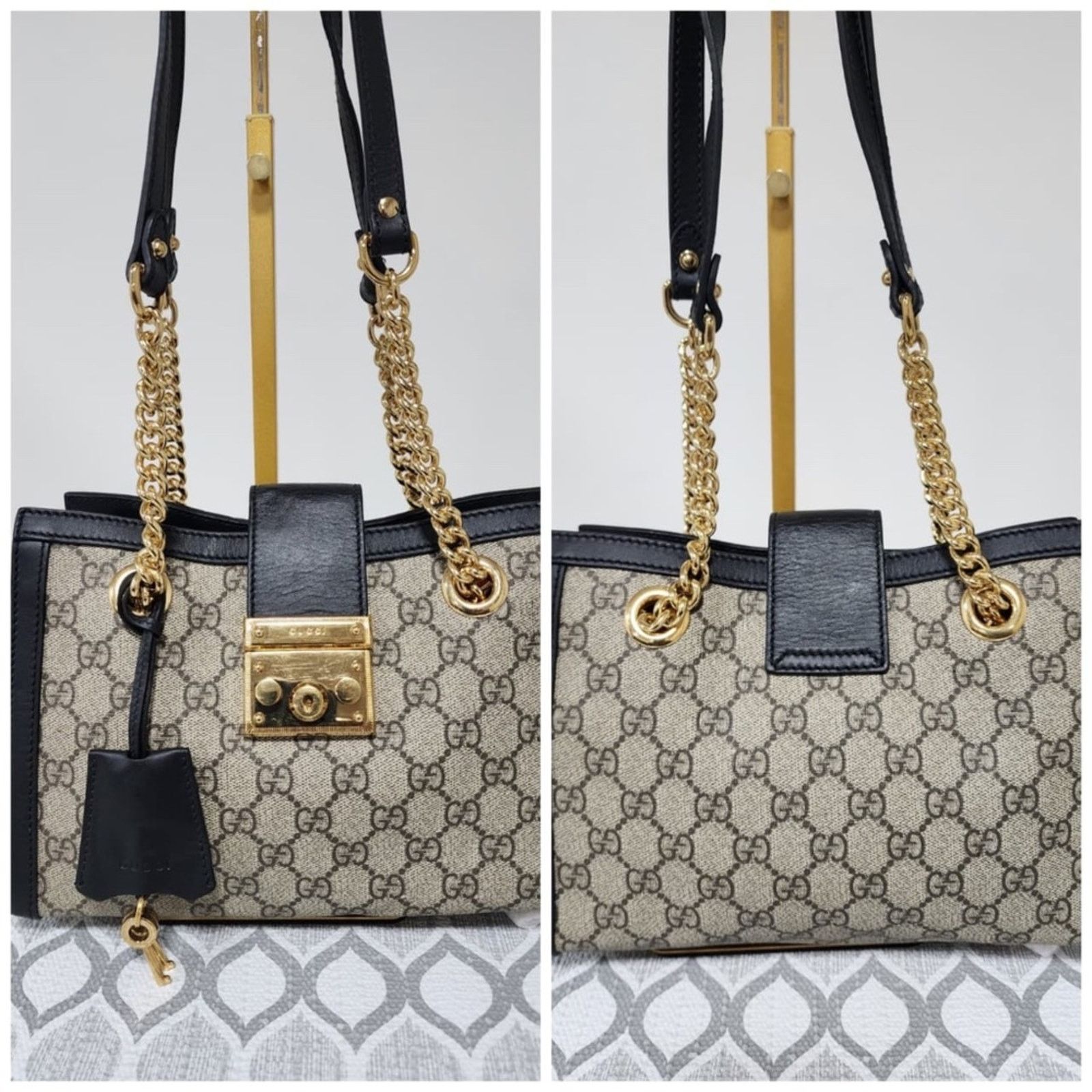 Gucci Authentic GUCCI GG Supreme Monogram Small Padlock Tote Black Size ONE SIZE - 9 Thumbnail