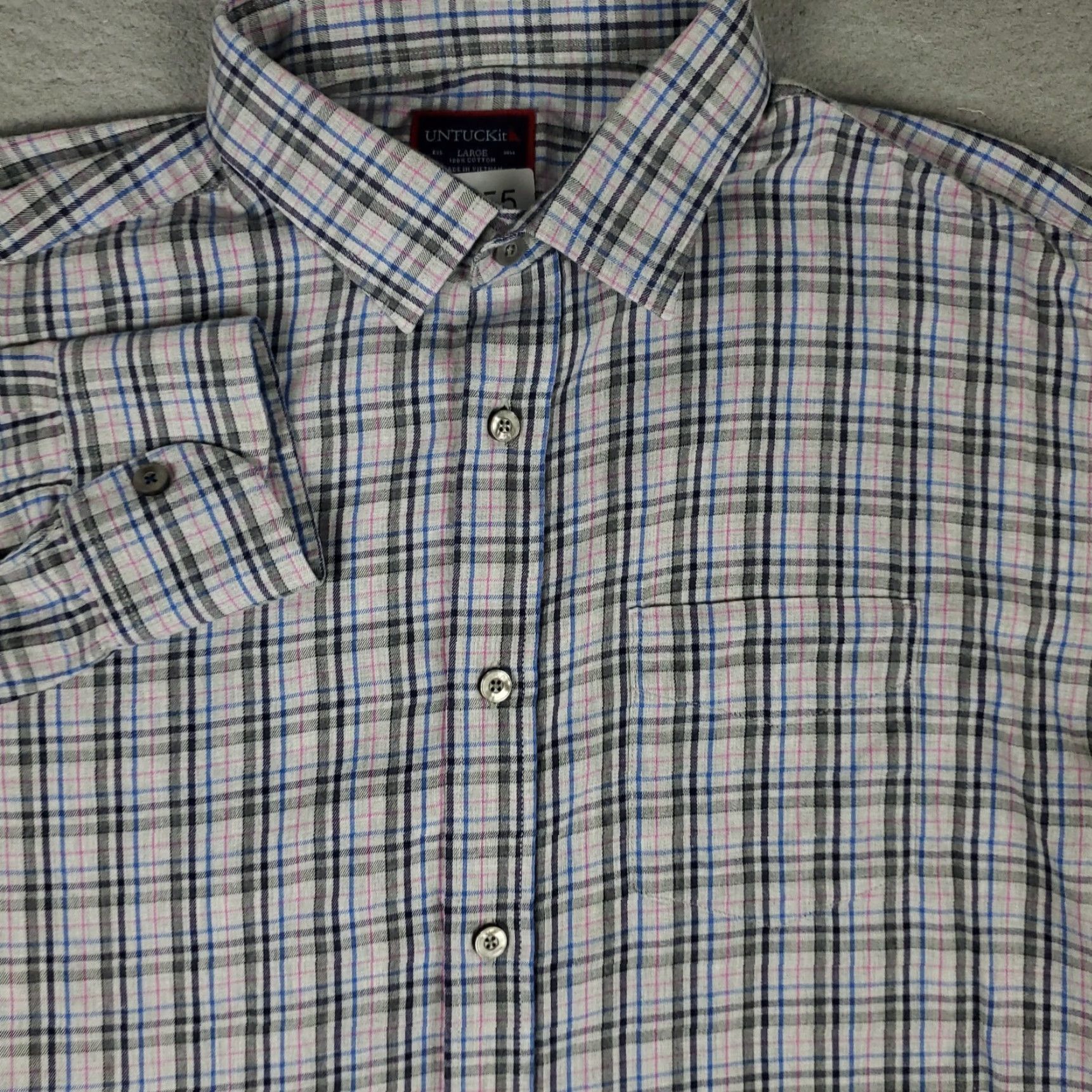 UNTUCKit UNTUCKit Shirt Mens Large Gray Blue Plaid Flannel Button Up Long Sleeve Size US L / EU 52-54 / 3 - 2 Thumbnail