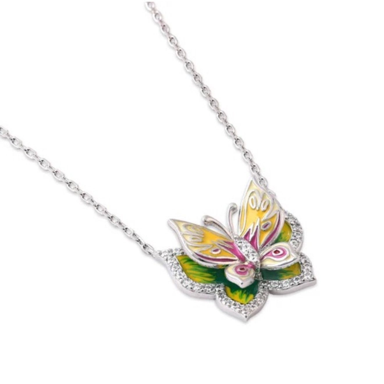 The Unbranded Brand Butterfly CZ Enamel Sterling Silver Necklace Size ONE SIZE - 3 Thumbnail