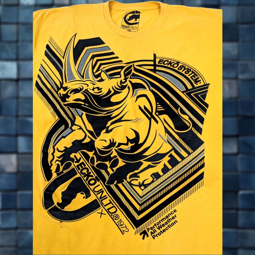 Ecko Unltd. Ecko Unltd. Yellow All Over Print Rhino Graphic Shirt Men 3XL Hip Hop Performance Crew Neck Short Sleeve Shirt Size US XXL / EU 58 / 5 - 1 Thumbnail