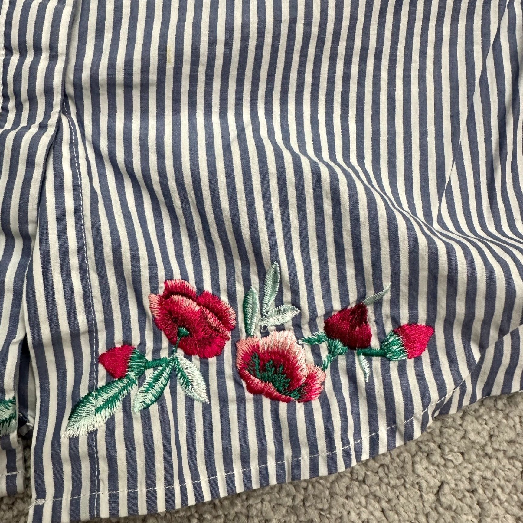 Merona Merona Shirt Womens XS Blue Striped Embroidered Bell Sleeve Button-Up Size XS / US 0-2 / IT 36-38 - 6 Thumbnail
