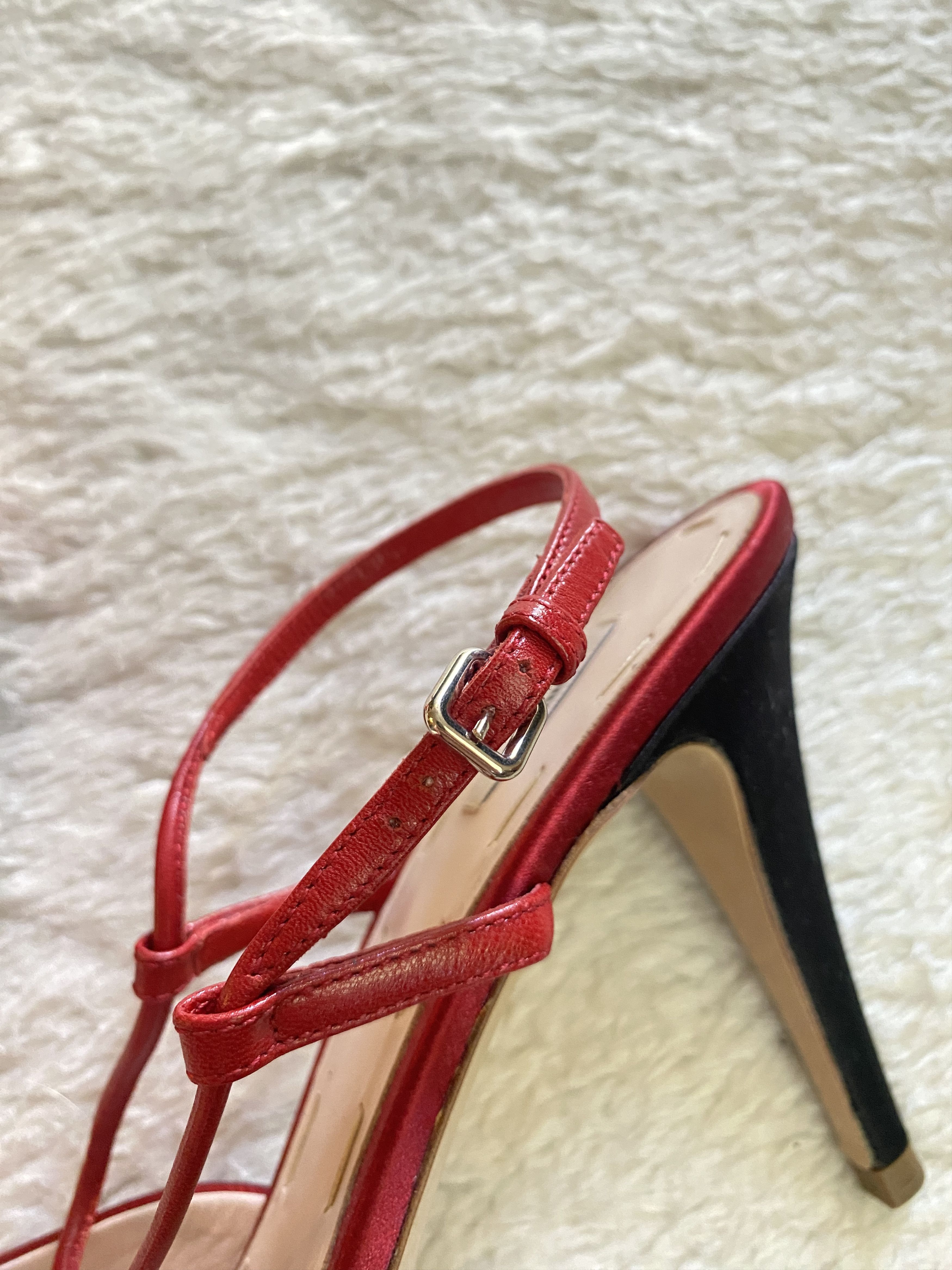 Miu Miu Miu Miu Silk Peep Toe Sandals – Red & Black Size US 10 / IT 40 - 8 Thumbnail