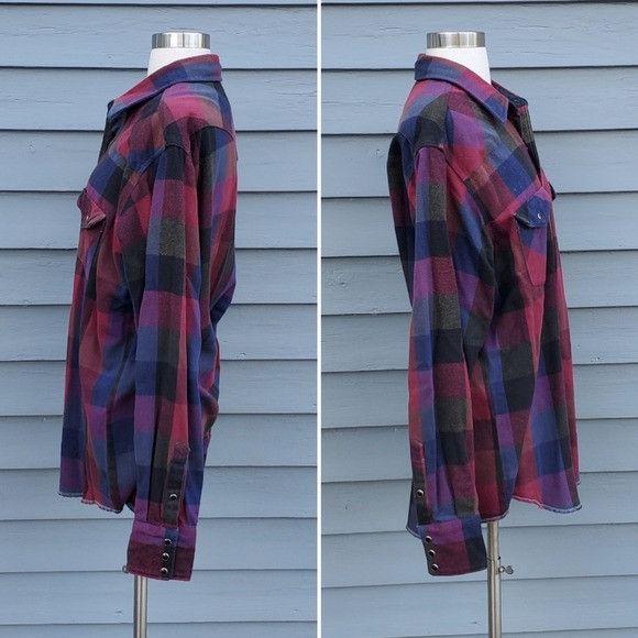 Vintage × Wrangler Vintage 80s Wrangler Pearl Snap Brushpopper Maroon Blue Purp Size US XL / EU 56 / 4 - 3 Thumbnail
