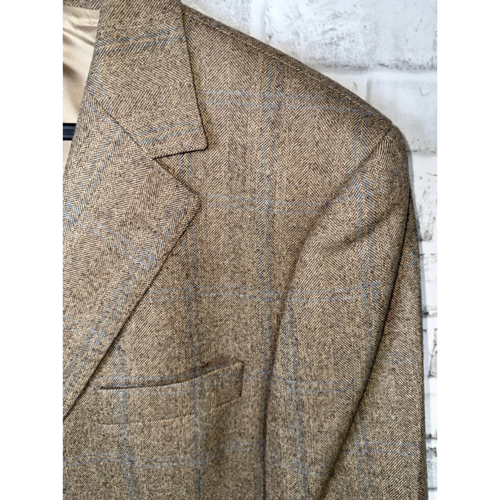 Loro Piana PAUL ROSEN LUXURY Zelander Wool Plaid 3-button Coat Mens 44 Blazer Jacket Sport Coat Four-Button Four Button Beige - 44 Regular Mens