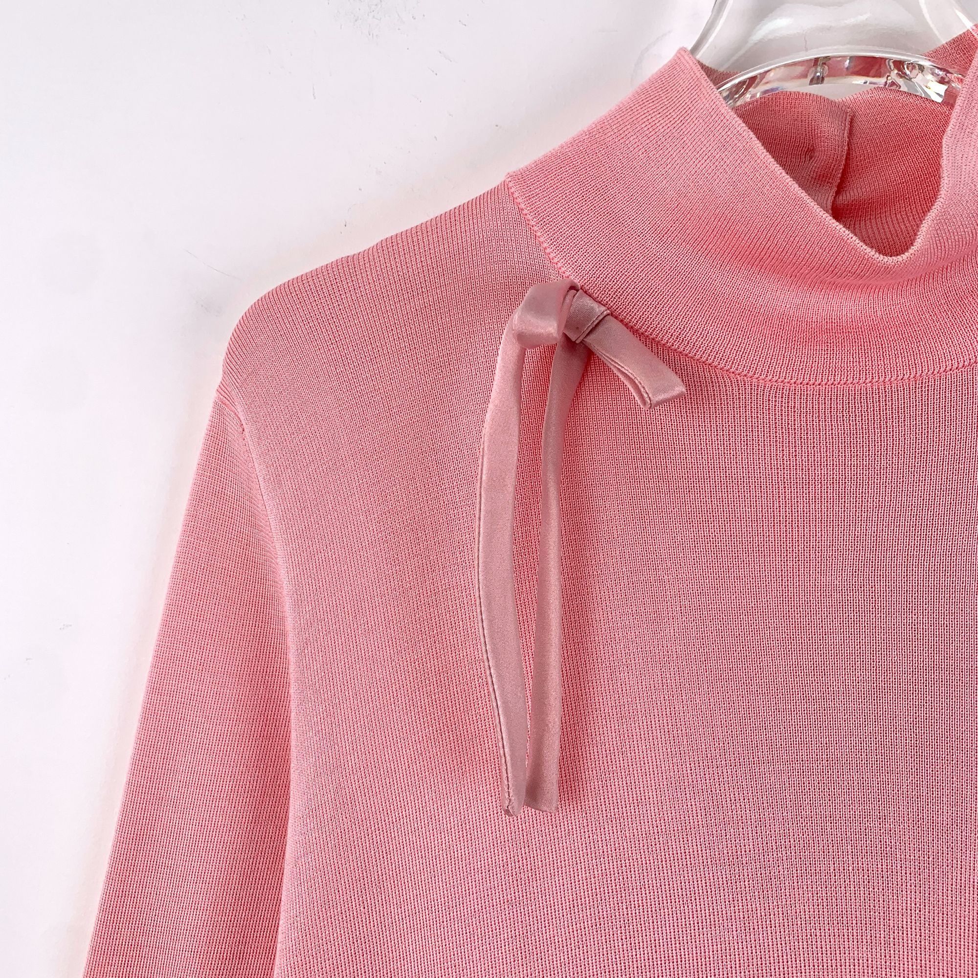 Prada Prada Pink Silk Bow Detail Mock Neck Short Sleeve Top Sz 40 Size M / US 6-8 / IT 42-44 - 7 Thumbnail