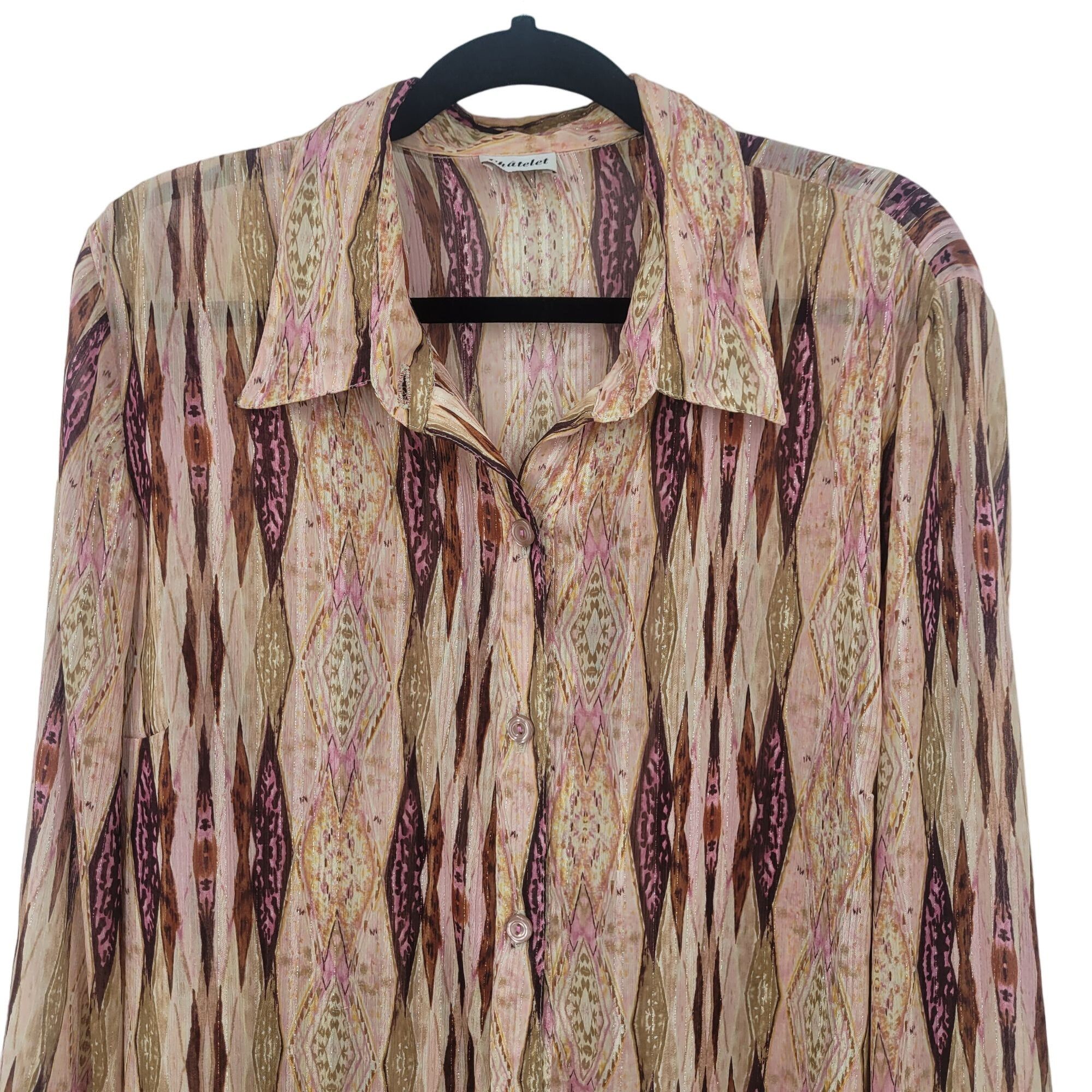 Vintage Vintage 70s Sheer Button Down Blouse XL Pink Streaked Groovy Size XL / US 12-14 / IT 48-50 - 4 Thumbnail