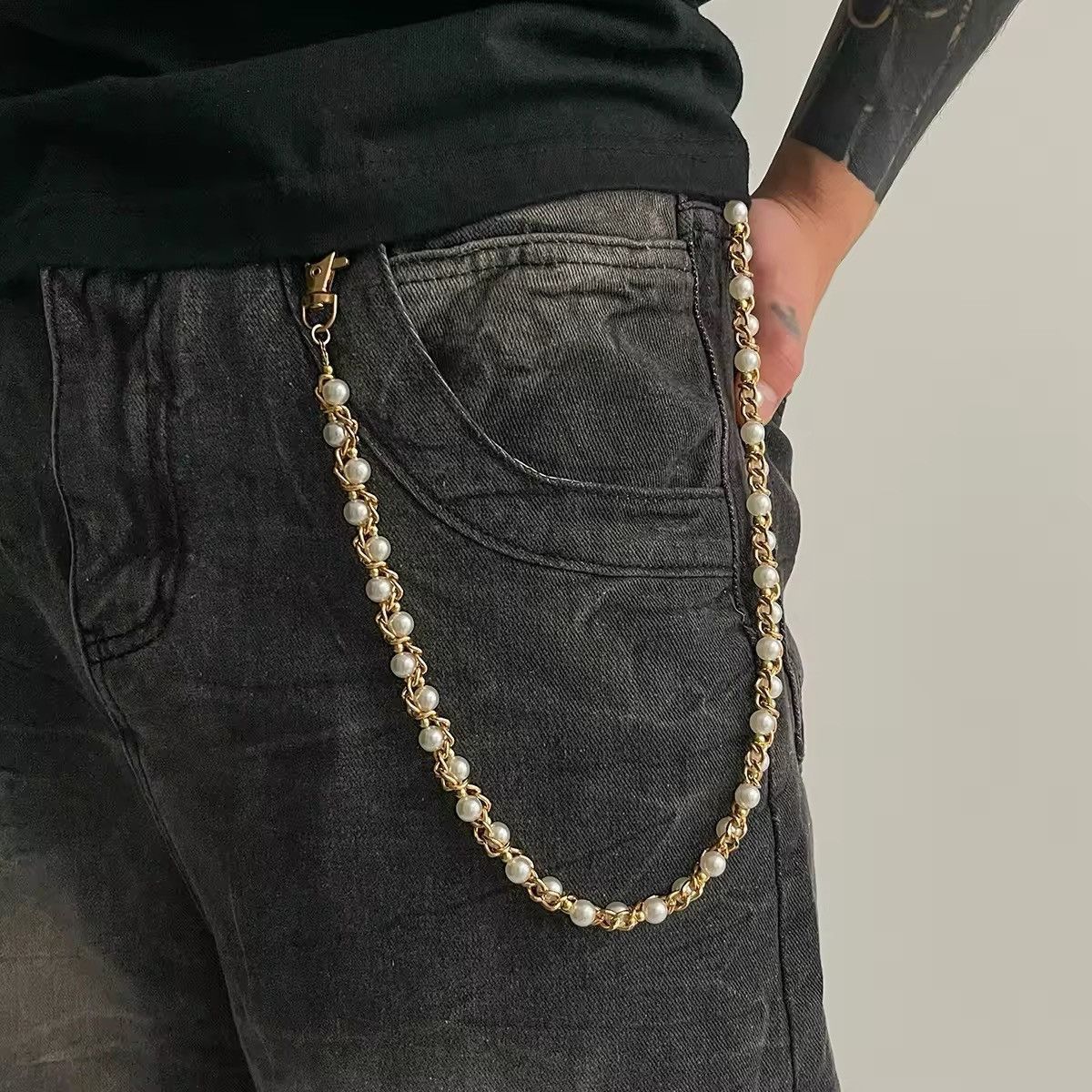 Jewelry Imitation Pearl Wallet Chain in Gold, Men's