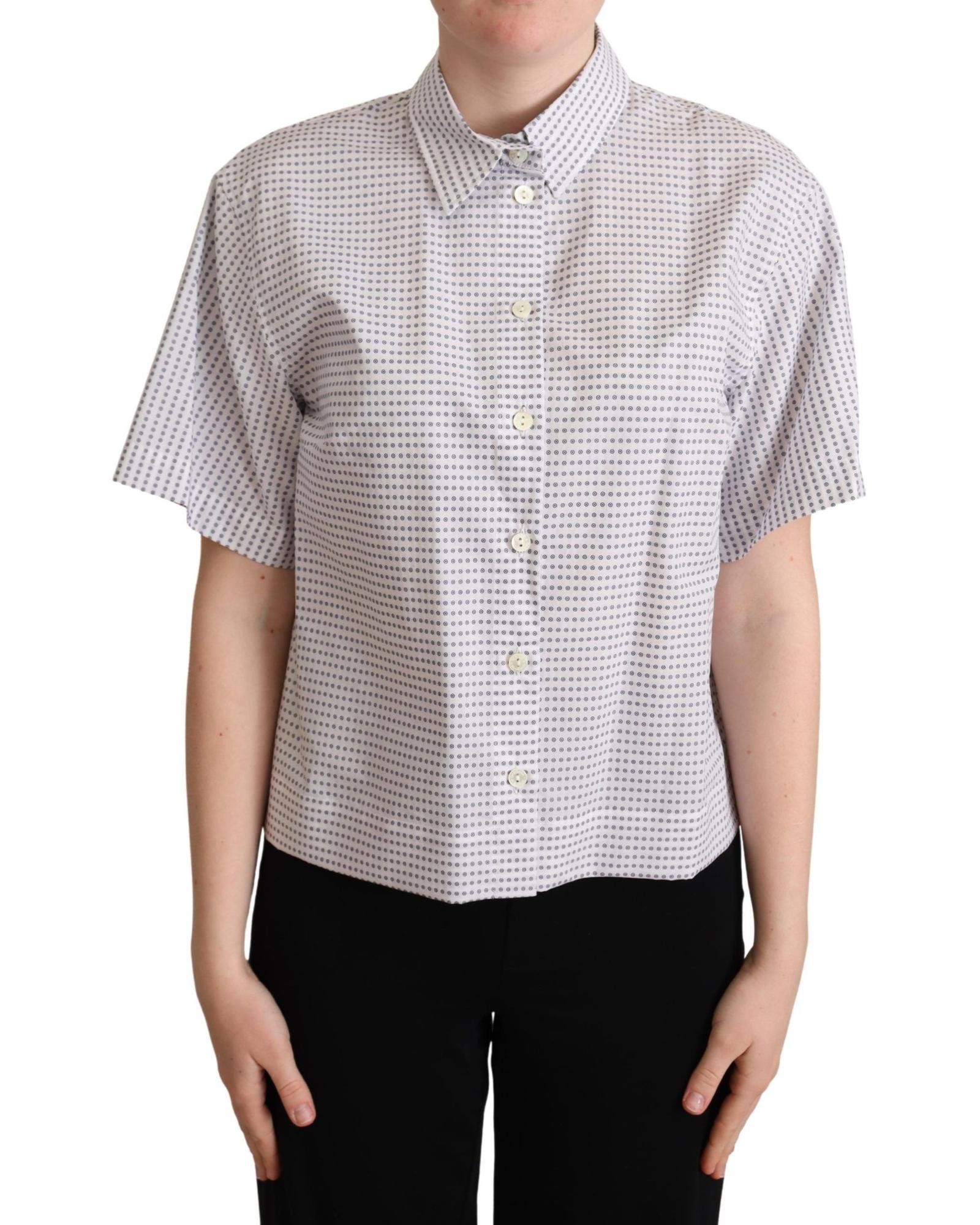 image of Dolce Gabbana Polka Dots Collared Blouse in White, Women's (Size Medium)
