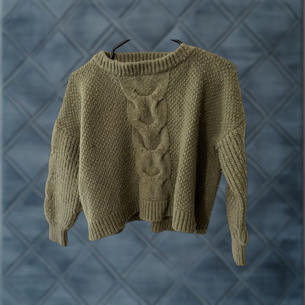 J.Crew J.CREW Sweater Crew Neck Cable Knit Pointelle Popcorn Wool Blend Sz S Green Womens Pullover Knit Open-Knit Fall Winter Size S / US 4 / IT 40 - 1 Thumbnail