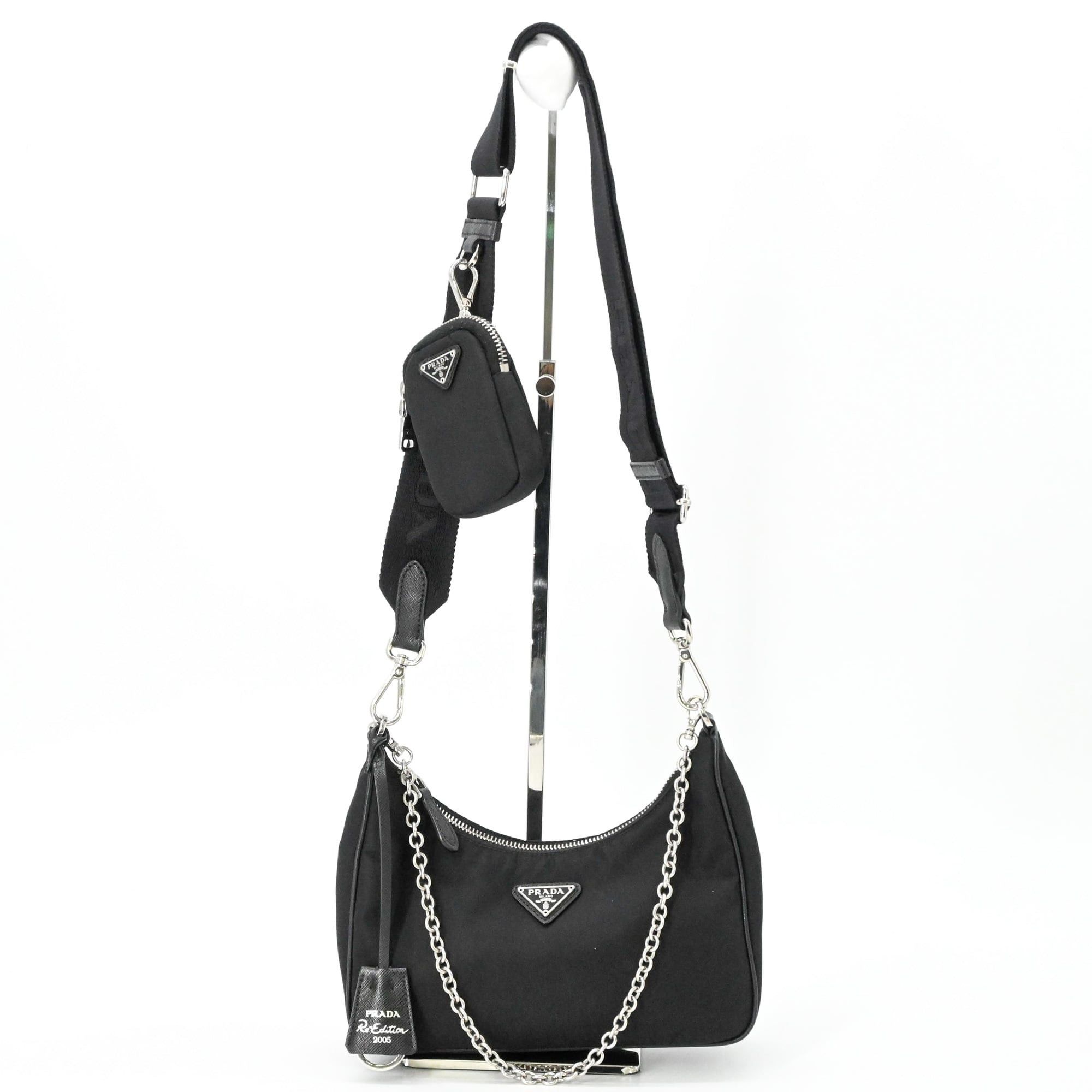 Prada PRADA Tessuto Nylon Leather Shoulder Bag Handbag for Women, Triangle Design, Black IBH204 Size ONE SIZE - 1 Thumbnail