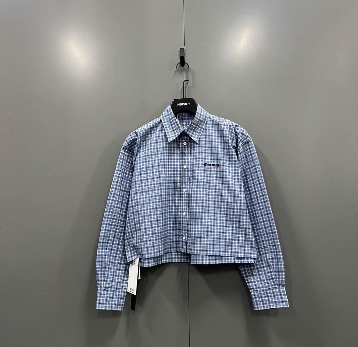 Miu Miu Miu Miu Light Blue Mini Logo Plaid Shirt J41 Size S / US 4 / IT 40 - 1 Thumbnail