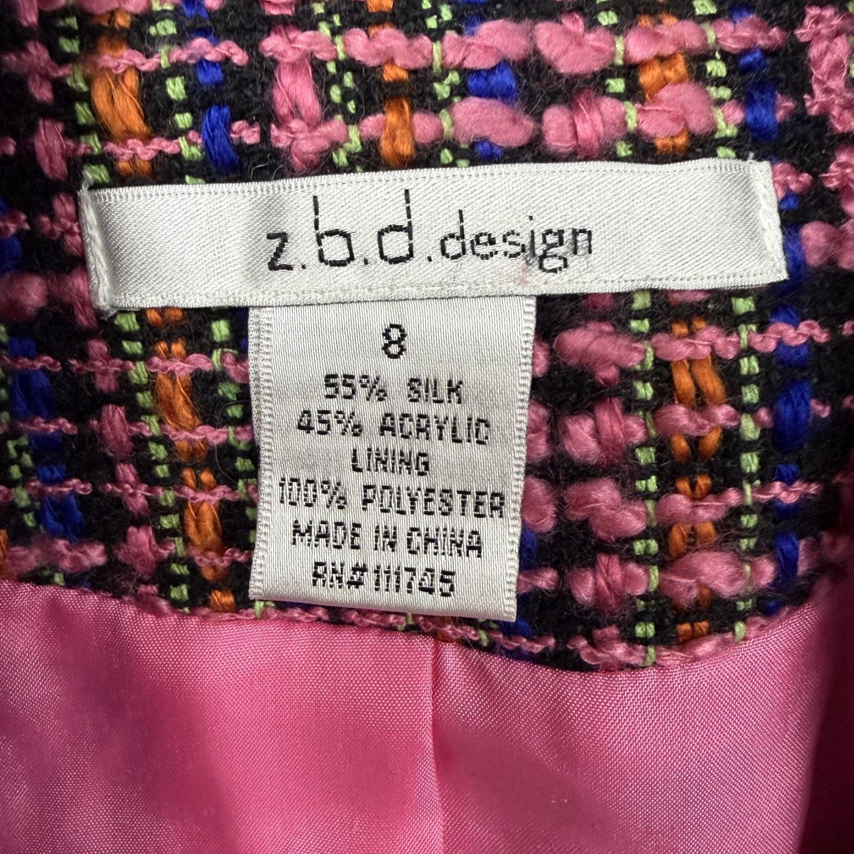 Vintage z.b.d design Blazer Women 8 Pink Tweed Fringe Silk Blend Lined Classic Office Chic Size M / US 6-8 / IT 42-44 - 5 Thumbnail