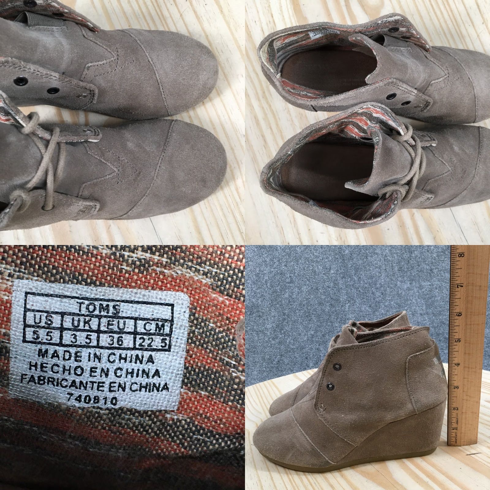Toms Toms Boots Womens 5.5 Desert Brown Lace Up Casual Ankle Top Wedge Heels 740810 Size M / US 6-8 / IT 42-44 - 8 Thumbnail