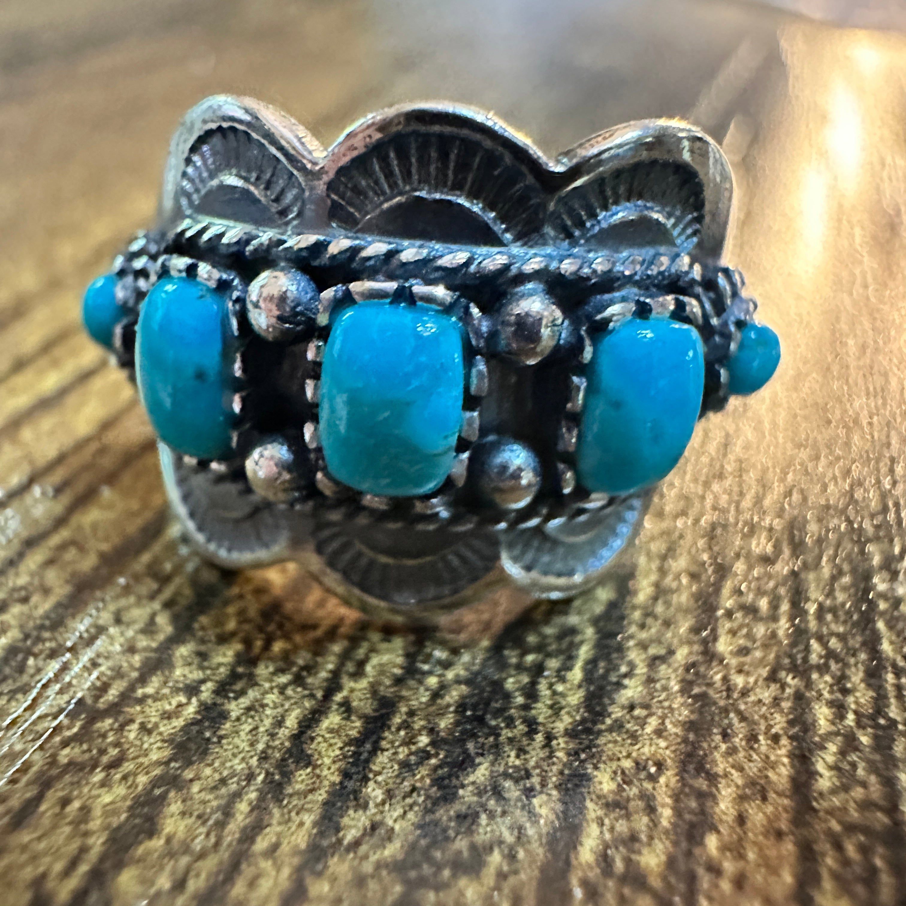 Other Boho Native American Turquoise Floral Adjustable Sterling Si Size ONE SIZE - 1 Thumbnail