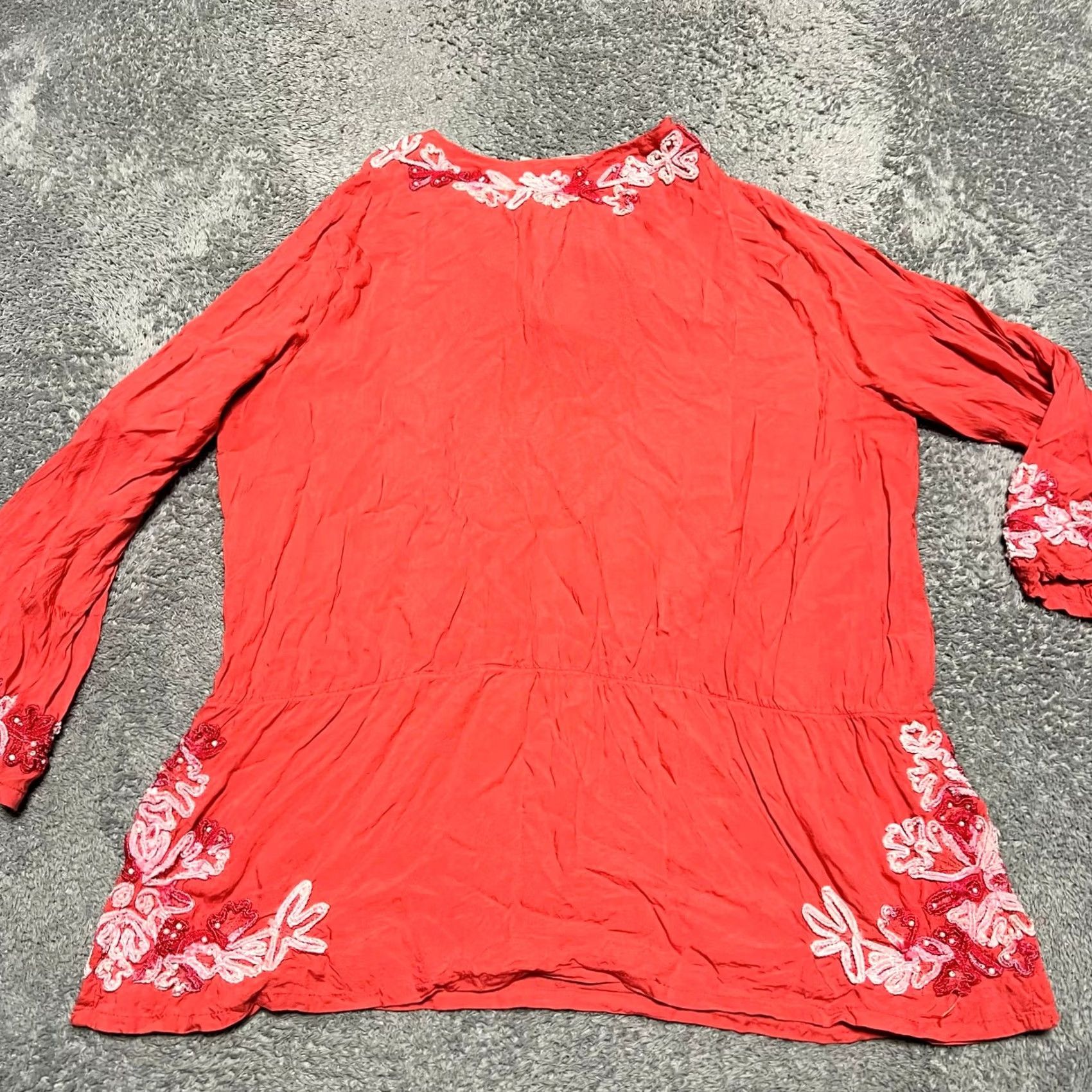 Soft Surroundings Soft Surroundings Shirt Womens 1X Plus Tunic Coral Beaded Sequin Embroidered Size XL / US 12-14 / IT 48-50 - 3 Thumbnail
