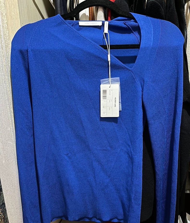 Helmut Lang HELMUT LANG Blue and white irregular collar knit sweater Size M / US 6-8 / IT 42-44 - 1 Thumbnail