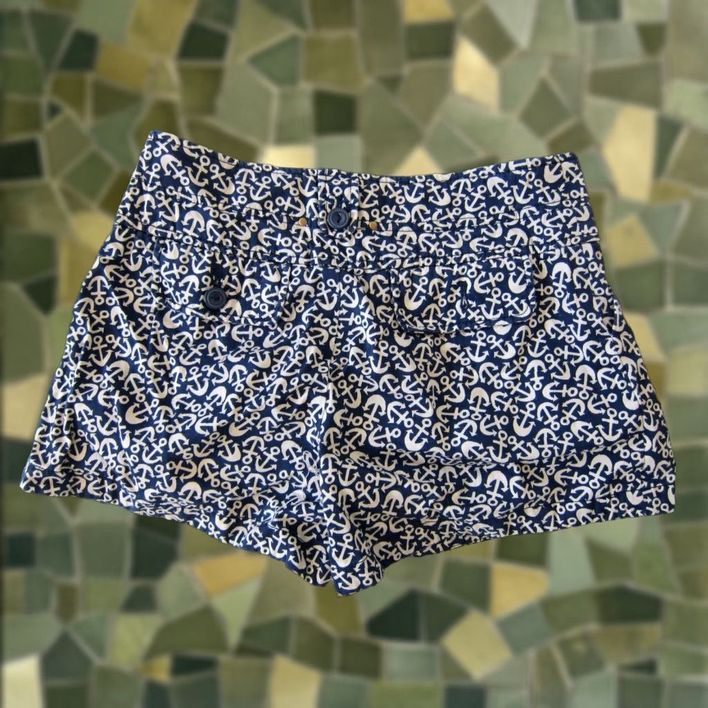 Anthropologie Hei Hei Anthropologie 100% Cotton Blue Anchor Sailor Boat Pleated Short Women 2 Size 26" / US 2 / IT 38 - 1 Thumbnail