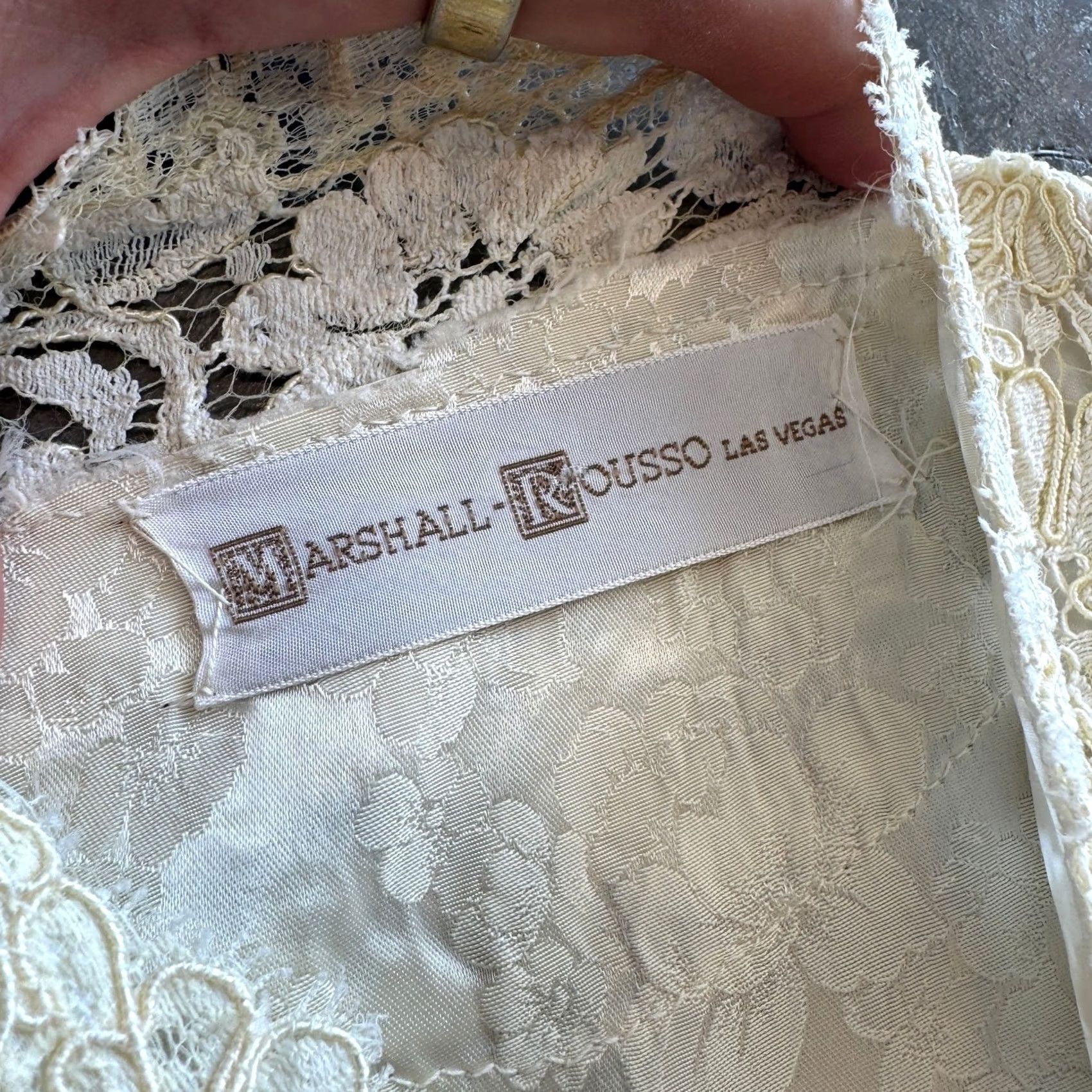 Vintage VINTAGE Marshall-Rousso White Lace Wedding Dress Small Maxi Formal Embroidered Floral Long Sleeve Womens Dress Size S / US 4 / IT 40 - 5 Thumbnail