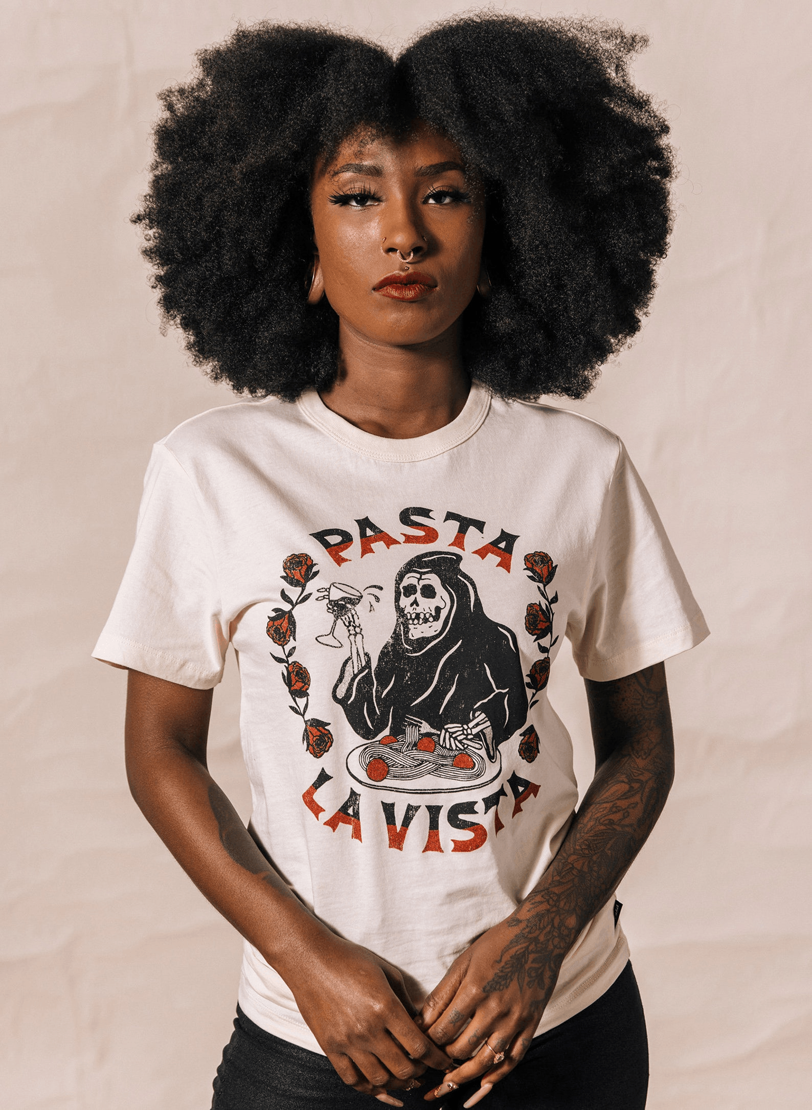 Designer × Vintage Pasta La Vista T-Shirt – Funny Food Pun Tee Size US M / EU 48-50 / 2 - 3 Thumbnail