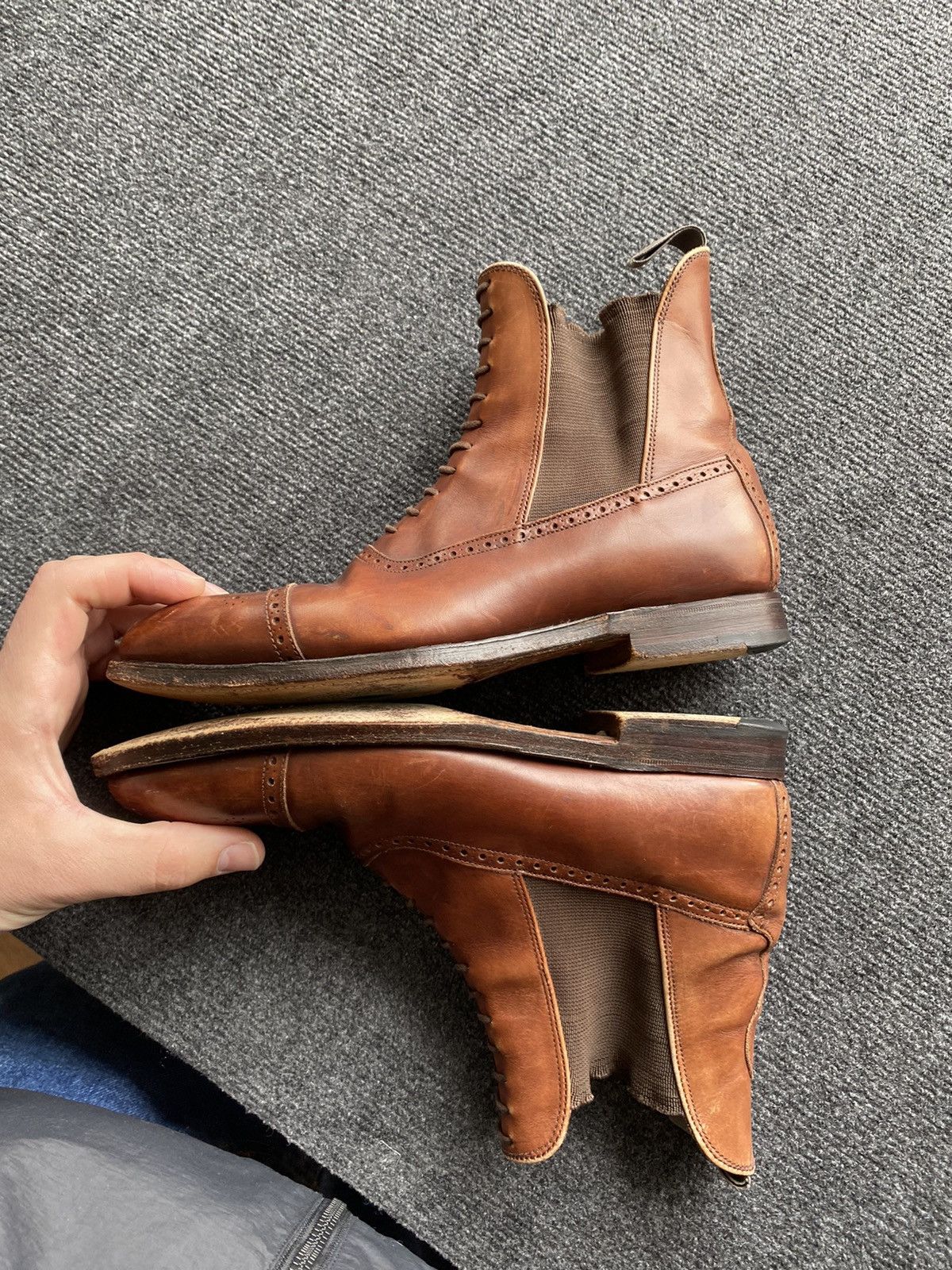 Handmade 🔥Bowen leather lace up chelsea uk6 1/2 boots rare handmade Size US 7.5 / EU 40-41 - 14 Thumbnail