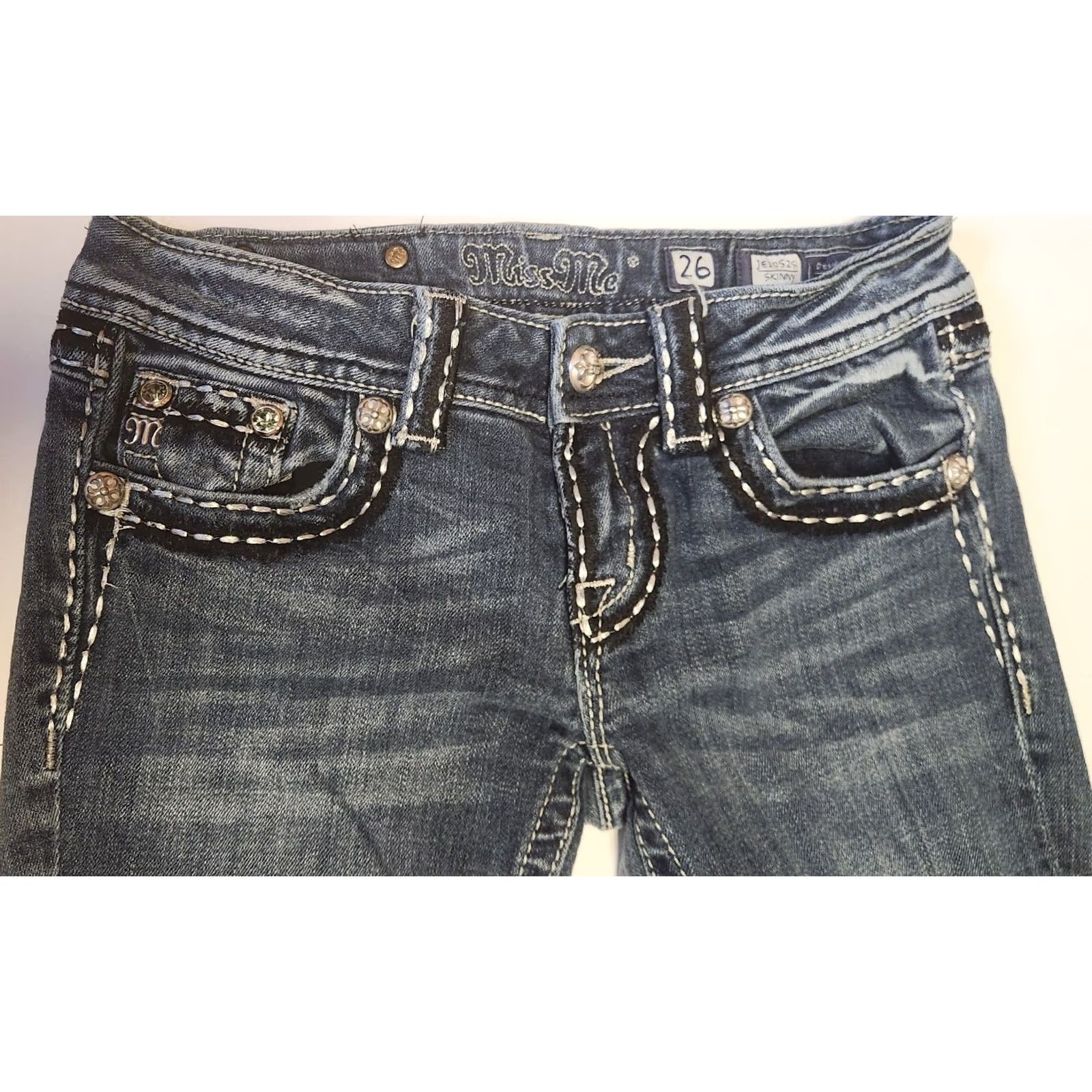 Miss Me MISS ME Jeans Skinny Womens 26x32 Bejeweled Stretch Denim Blue JE1052SL Fashion Designer Size 26" / US 2 / IT 38 - 5 Thumbnail