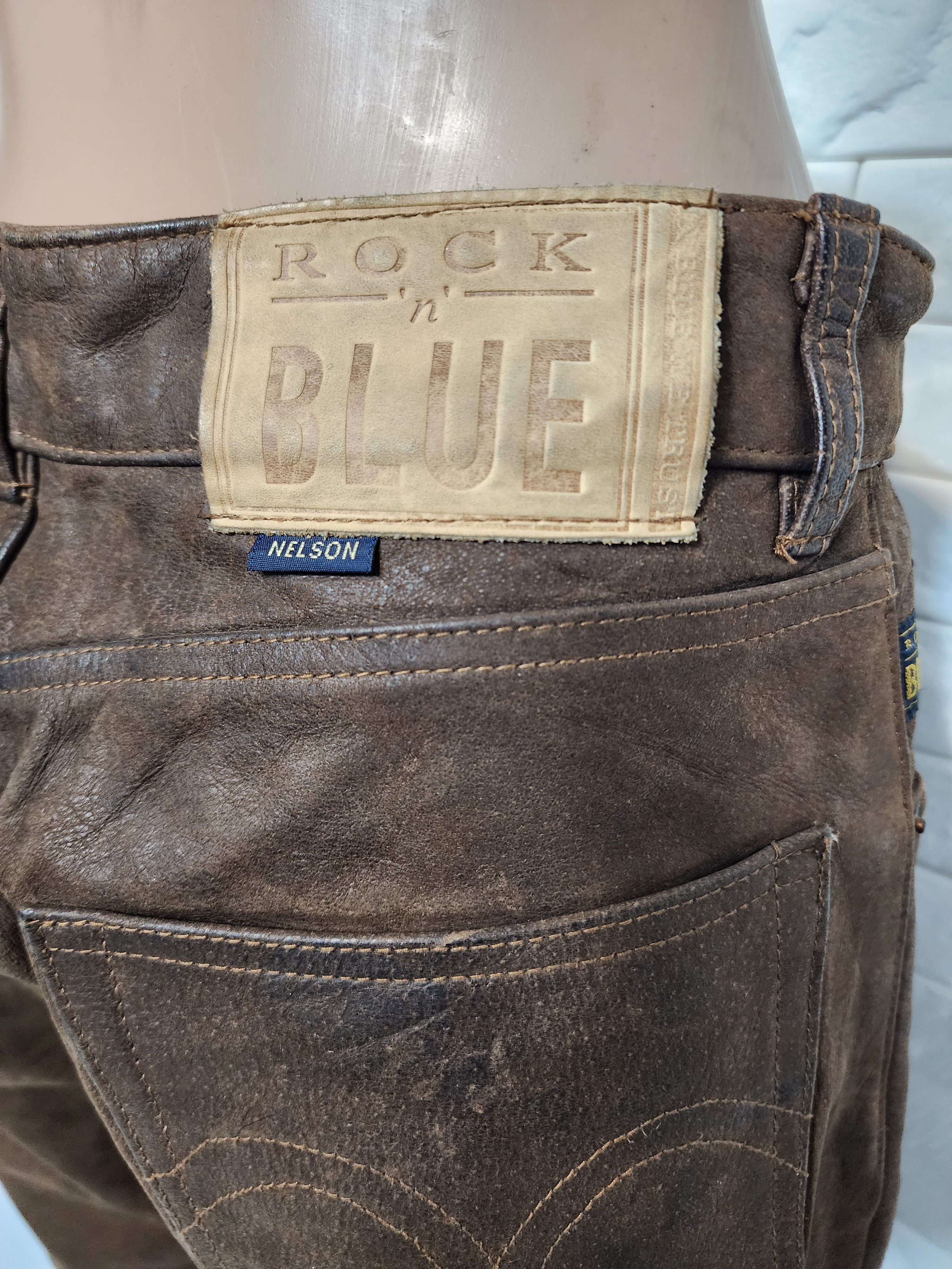 Genuine Leather Brown Nubuck Leather Pants - Denim Cut - Men's Size 29 Size US 29 - 6 Thumbnail