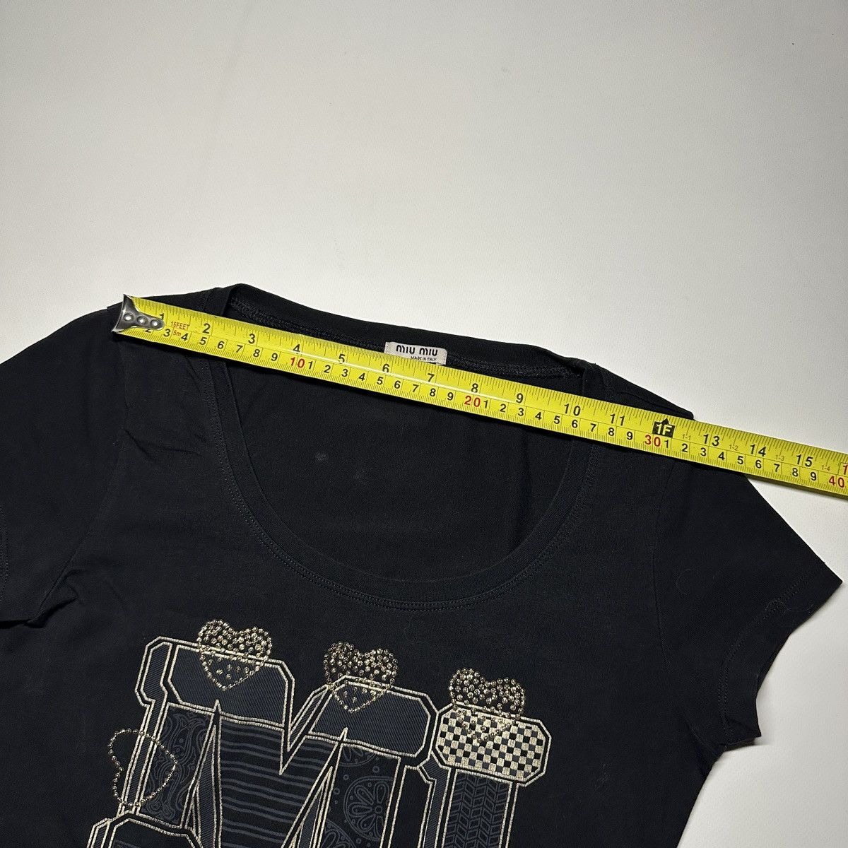 Miu Miu Miu Miu Black Graphic T-Shirt Embellished Logo Design Size S / US 4 / IT 40 - 15 Thumbnail