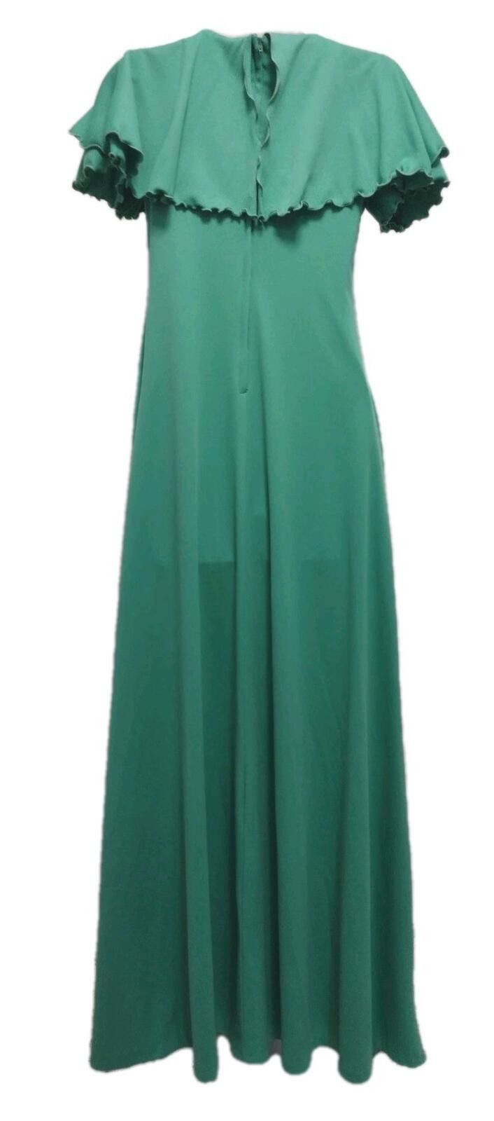 Handmade 70s Green Polyester Empire Waist Maxi Dress Flutter Sleeve M Size L / US 10 / IT 46 - 4 Thumbnail