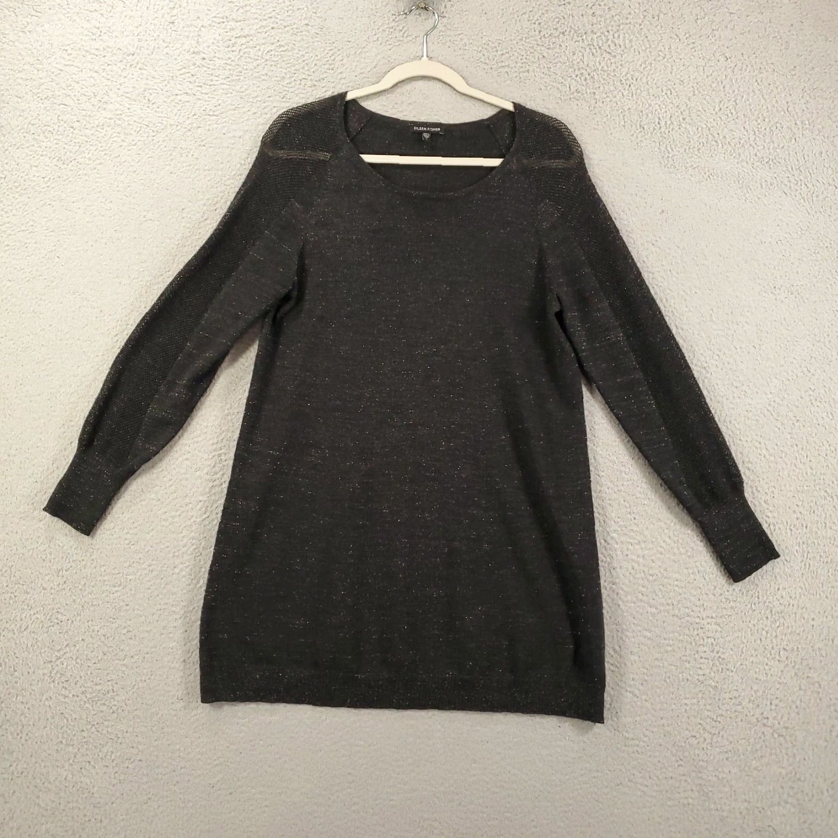 Eileen Fisher Eileen Fisher Wool Sweater Dress Womens S Black Sheer Shoulders Speckled Tunic Size S / US 4 / IT 40 - 4 Thumbnail