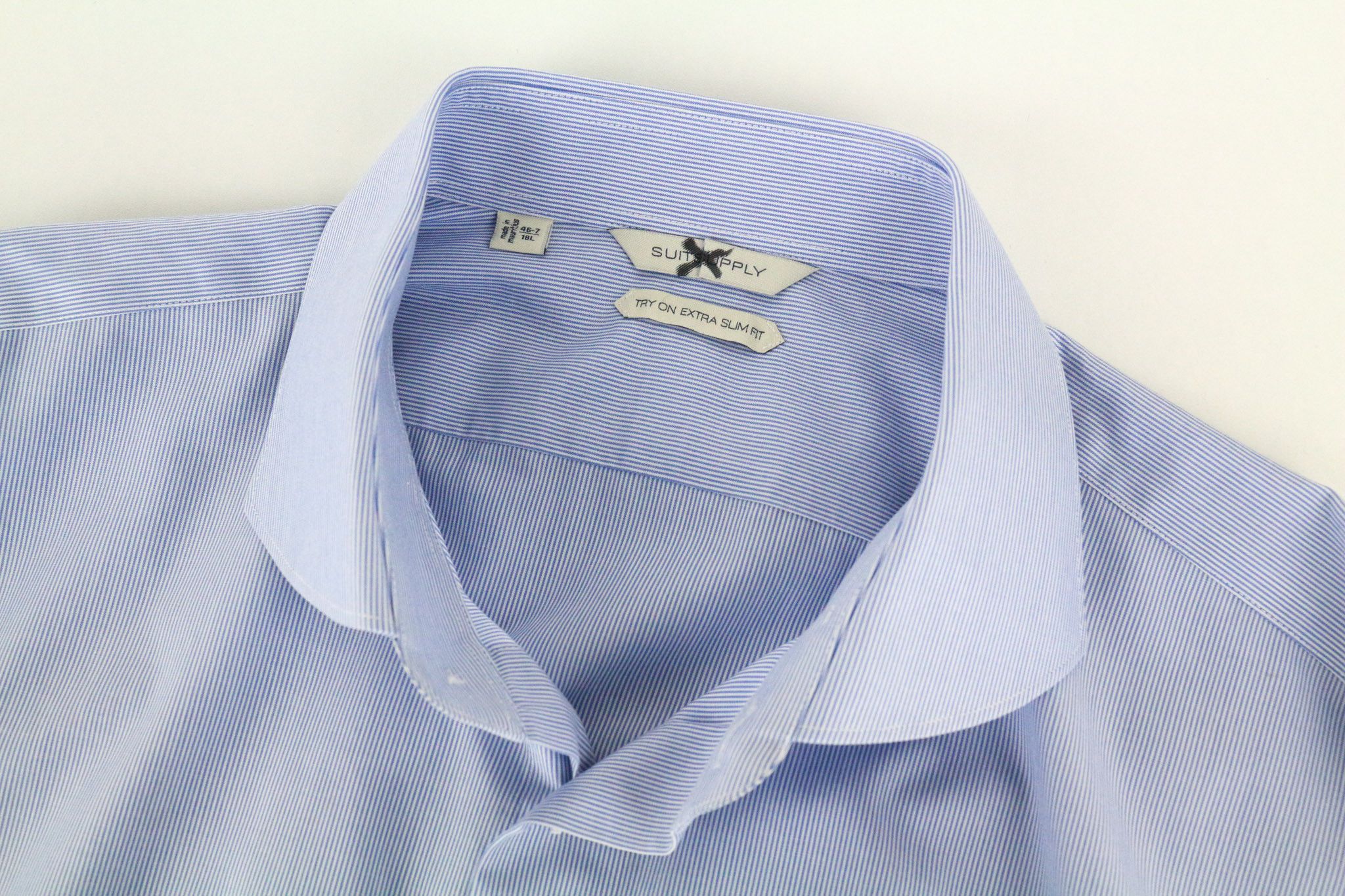 Suitsupply 46-7/18L Extra Slim Blue Cotton Stripe Pattern 72685 Size 46L - 3 Thumbnail