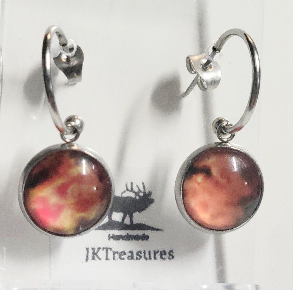 Handmade Nebula Galaxy Cosmic Ethereal Pink & Orange Hoop Earrings Size ONE SIZE - 1 Thumbnail